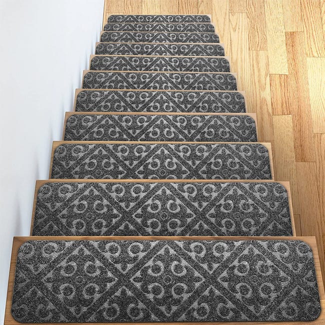 Treppenstufenmatten - 15er Set Rutschfeste Treppenstufenmatten 20x76cm / Selbstklebende Schutzmatten, Grau