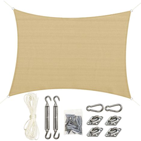 Voile D'Ombrage Rectangulaire 4x3 M Hdpe Haute Densité Résistant Uv Toile Beige Wasserdicht Pour Terrasse Et Garten Sonnenschutz Für Außen