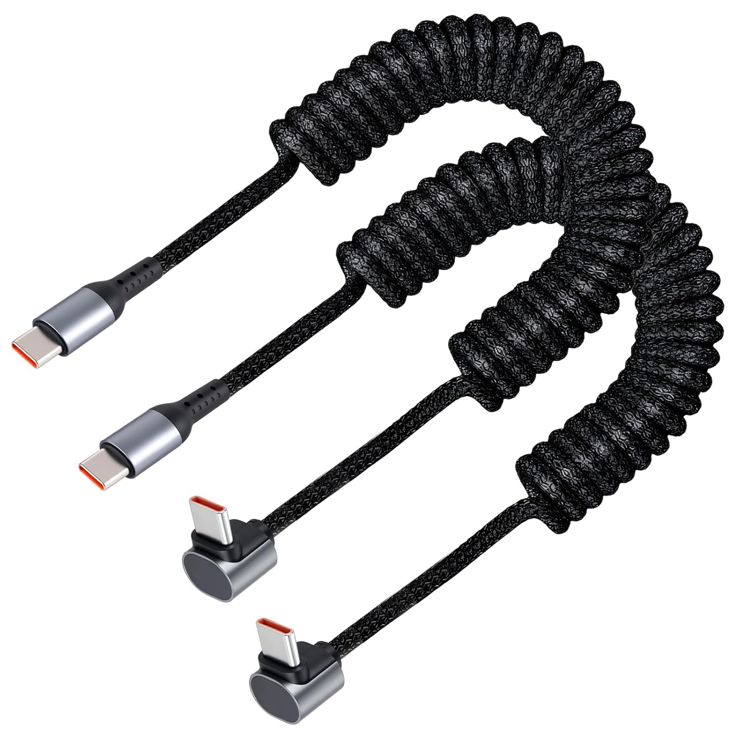 100-w-winkel-spiral-usb-c-kabel (0,4 Bis 1 M) – Flexibles Daten- Und Schnellladekabel Fürs Auto, Android Auto, Carplay, Kompatibel Mit Iphone 16/15, Tesla Model Y, Samsung Galaxy S24