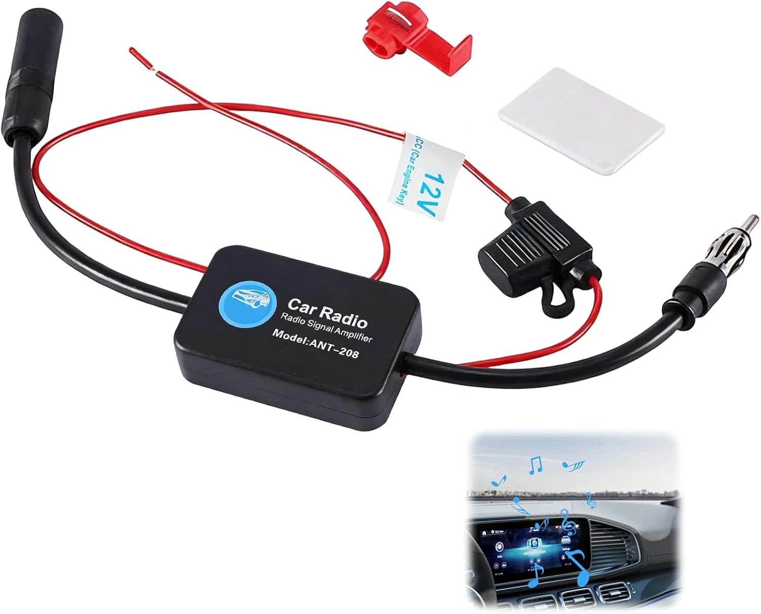 Universeller 12v Autoradio-antennenverstärker, Fm-signalverstärker, Hohe Verstärkung 25db, Geringes Rauschen, Für Fm-radio, Mit Klebefläche Und Rotem Clip, Universell Für Fahrzeuge