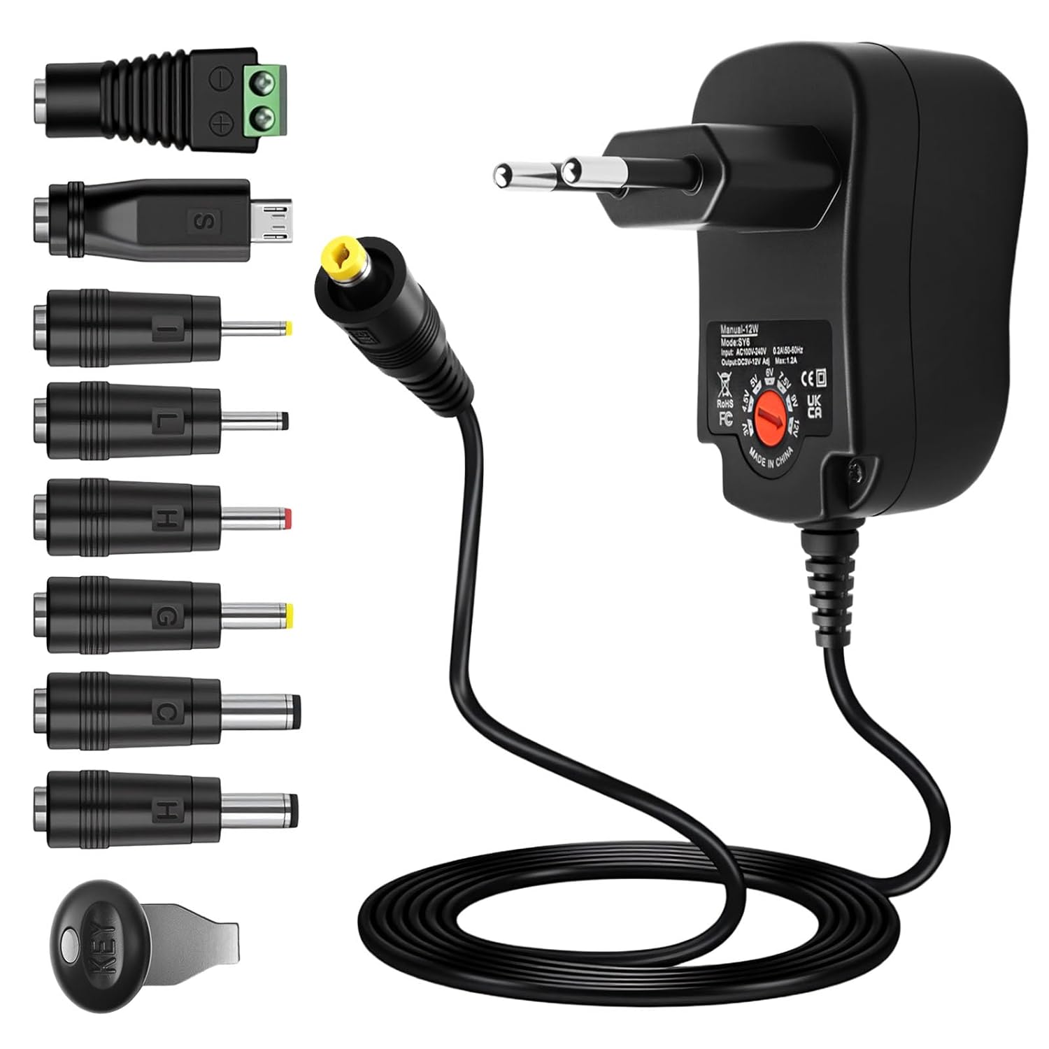 12-w-universal-netzteil (ac/dc) 3 V, 4,5 V, 5 V, 6 V, 7,5 V, 9 V, 12 V Mit 8 Dc-anschlüssen, Multispannungs-netzteil-transformator Für Router, Tv-boxen, Kameras Und Tablets, Max. 1000 Ma