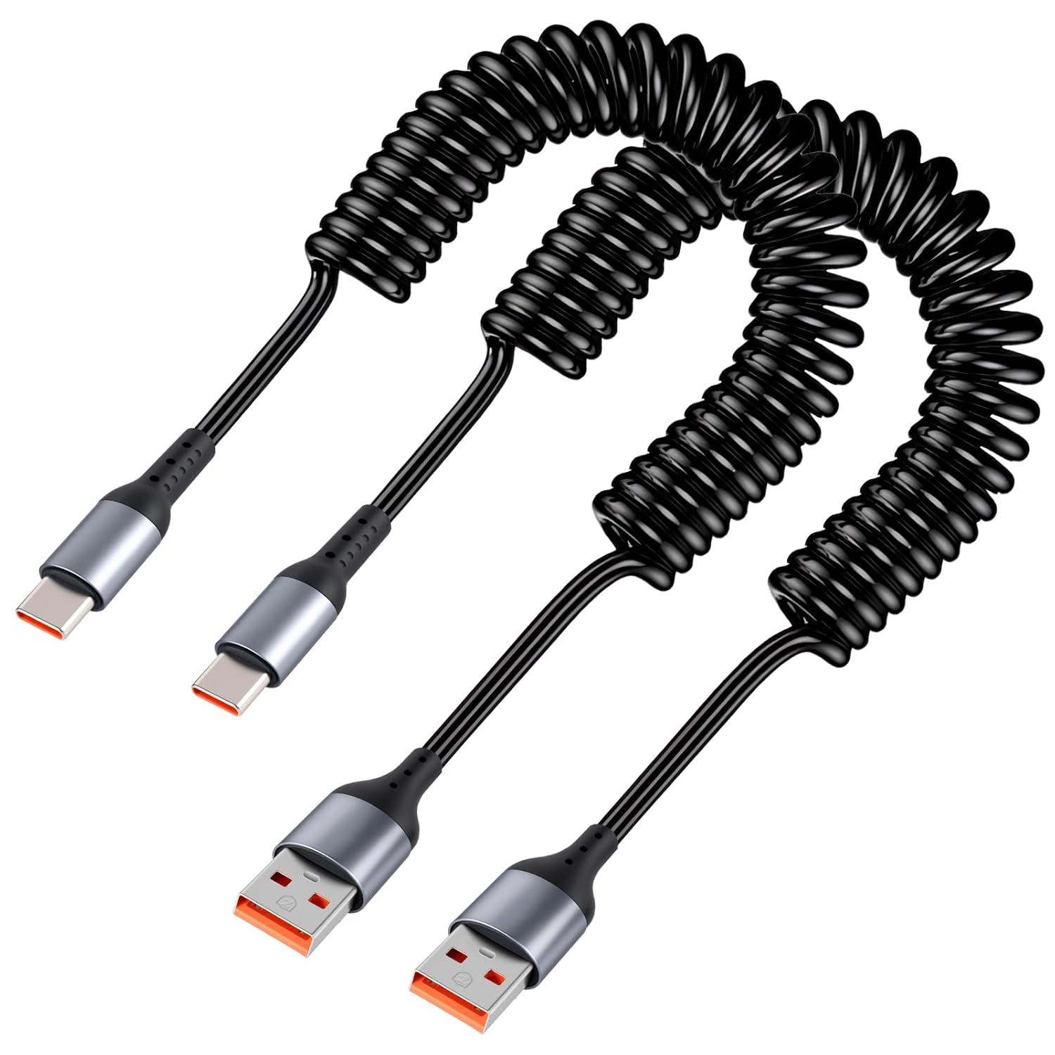 2er-pack Kurze, Spiralförmige Usb-c-kabel (30 Cm Bis 1,8 M), Pd 3.0, Schnellladekabel Fürs Auto, Usb-a Auf Usb-c, Kompatibel Mit Android Auto Und Carplay, Für Iphone 15/16/17 Pro Max Und Samsung Galax