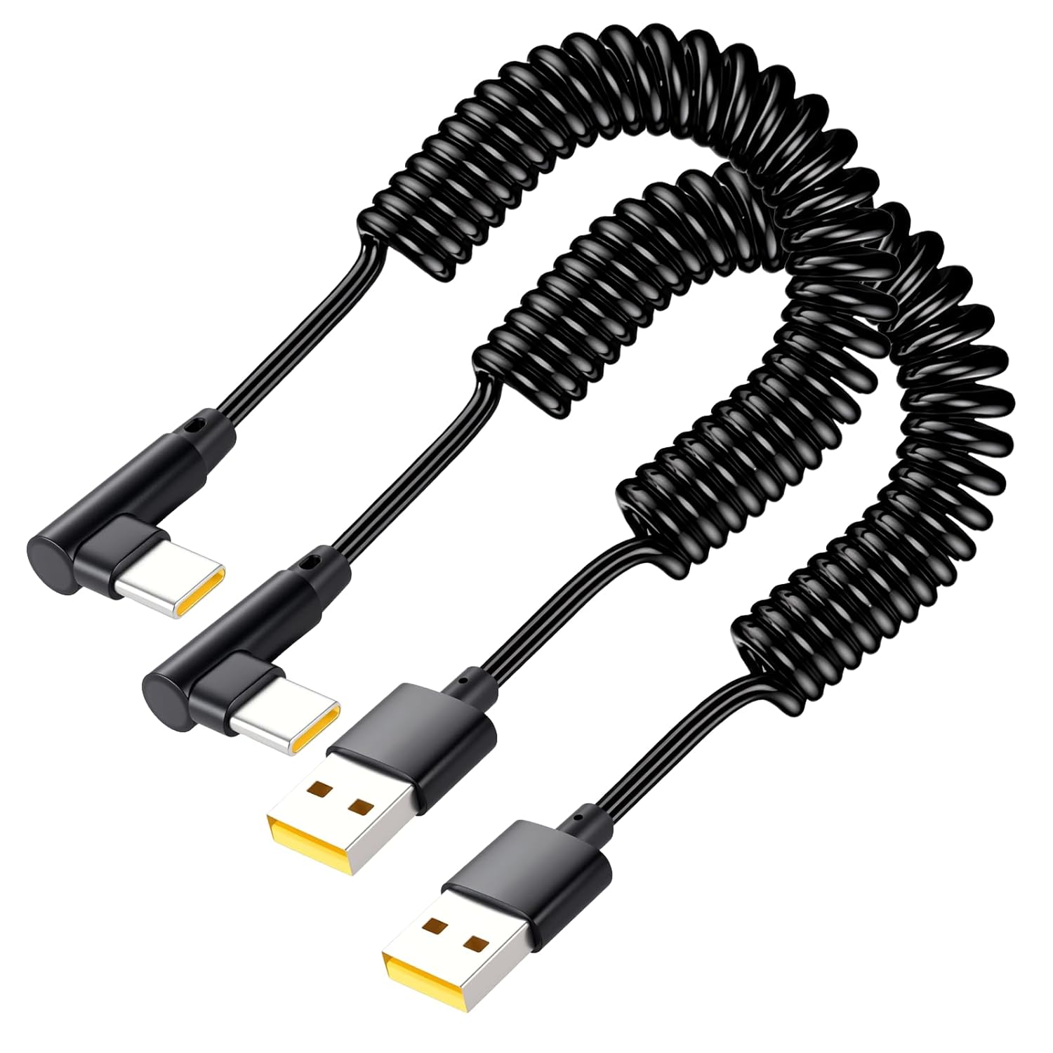Packung Mit 2 Rechtwinkligen Spiralkabeln, 0,4 Bis 1 M, Usb-a Auf Usb-c 90° Für Android Auto & Carplay, Kompatibel Mit Iphone 16/15, Galaxy S25/s24/s23/s22, Tablets Und Usb-c-geräten