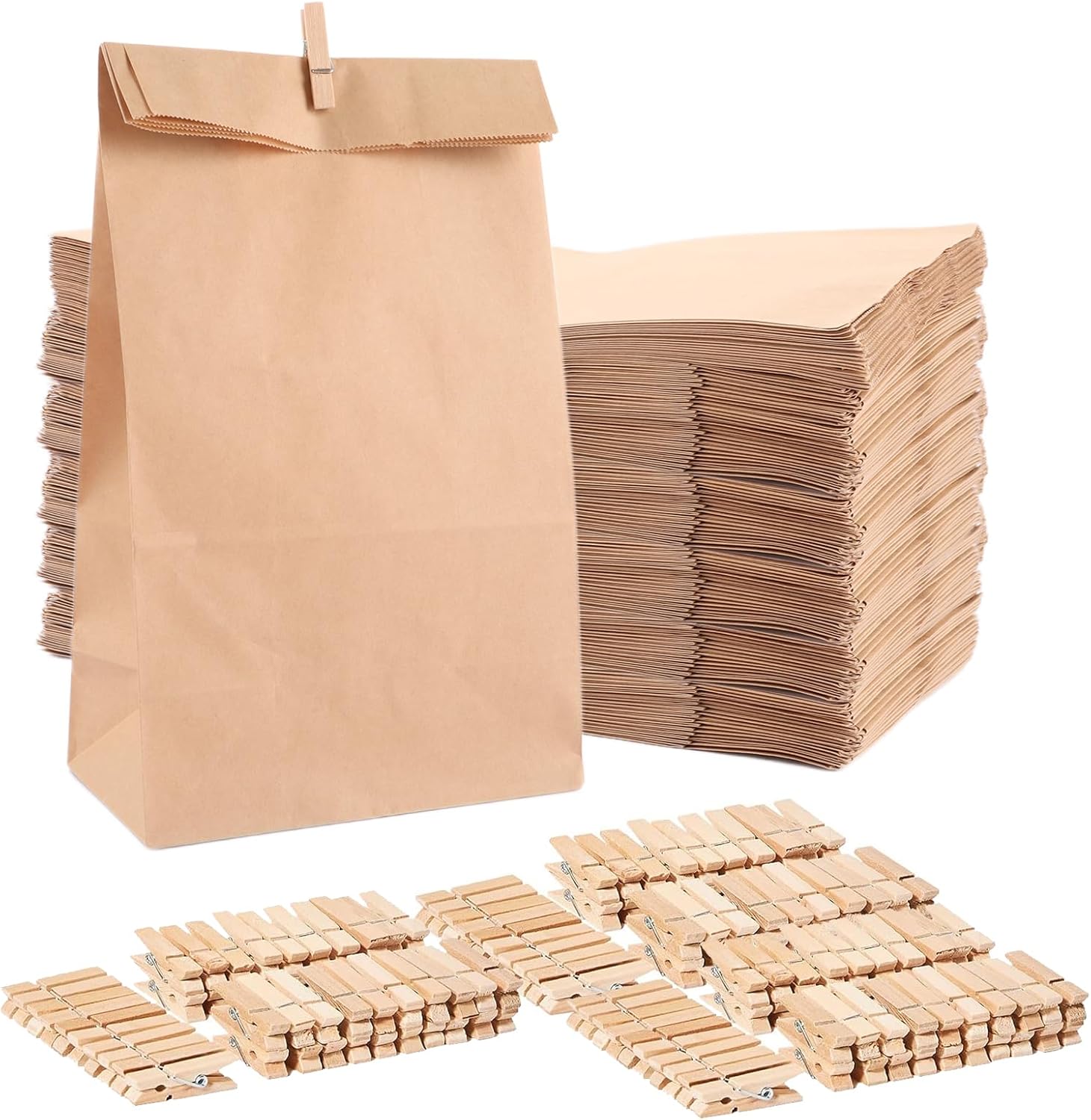 100er-pack Braune Kraftpapiertüten - 15 X 9 X 27 Cm - Kleine Geschenktüten Aus Papier Für Süßigkeiten, Kekse, Geschenkverpackung