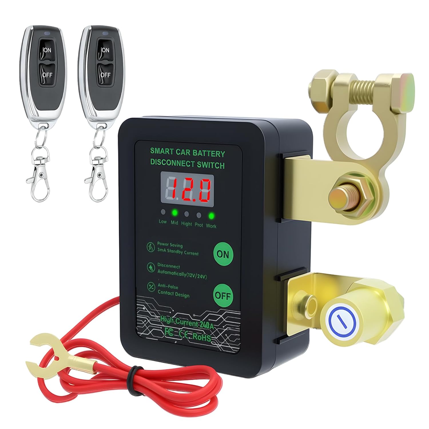 Kabelloser Batterieschutzschalter Mit Led-anzeige, 12v/24v-batterietrennschalter Mit Fernbedienung, Automatischer Abschaltschalter Für Auto-, Wohnmobil-, Atv-, Lkw- Und Bootsbatterieschutz (schwarz)