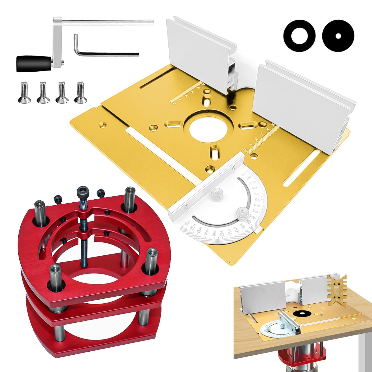 Tischfräsen-set Aus Aluminium, 65 Mm Durchmesser, Untertisch-fräslift, Tischfräsen-set Für Nuten Und Kanten (gold)