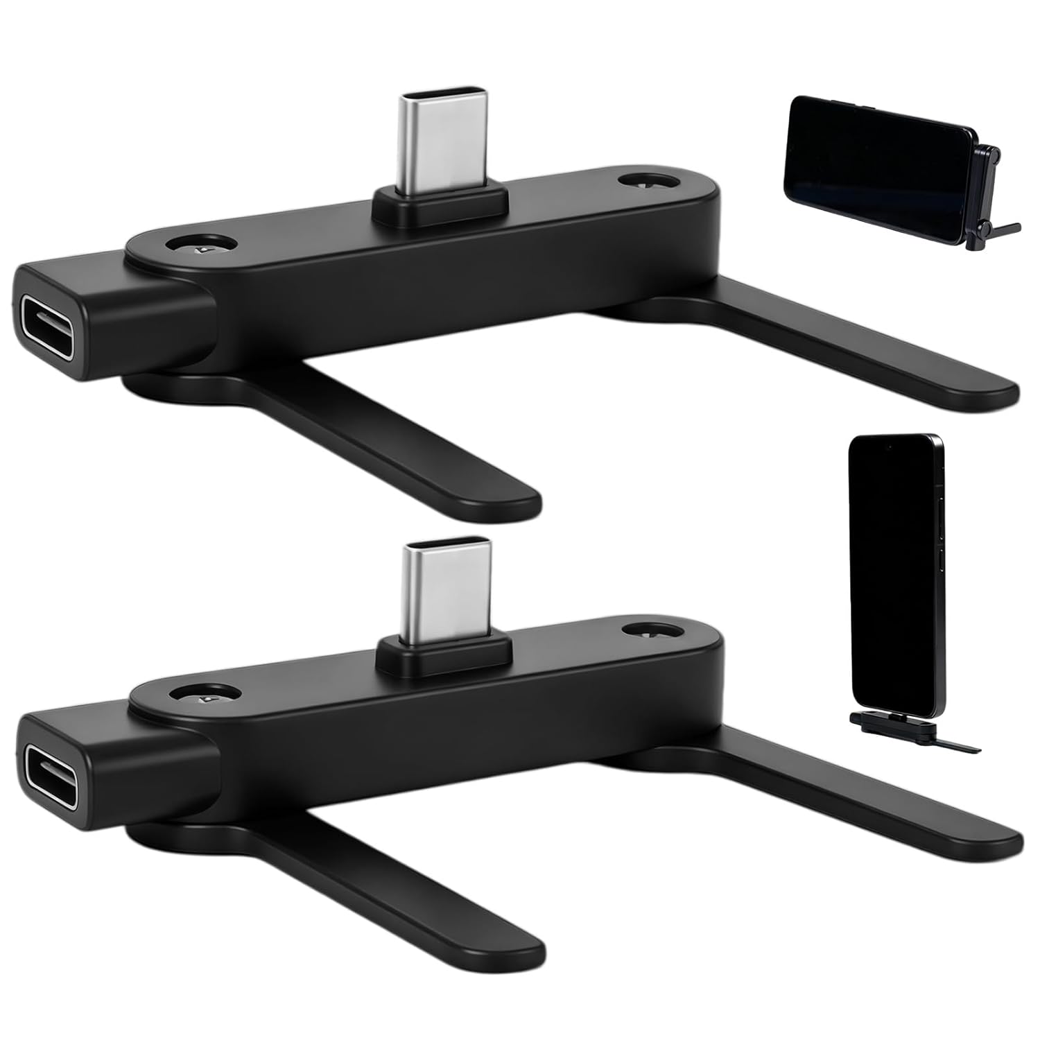 Set Mit 2 Um 360° Drehbaren, Faltbaren Handyhaltern Für Usb-c-kabel, Abnehmbar, Ideal Für Gaming, Videos, Büro, Auto Und Reisen, Kompatibel Mit Usb-c-schnellladung