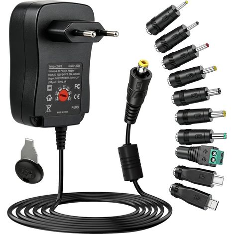 30-w-universal-netzteil (ac/dc, 220–230 V) Mit 3–12-v-usb-anschluss, Multispannungs-netzteil Mit 10 Adaptern Für Laptops, Router, Led-streifen Und Heimelektronik