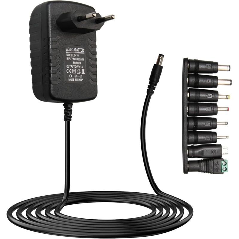 Universelles Ac/dc-netzteil 24v 1a Mit 8 Austauschbaren Dc-anschlüssen, 5,5 Mm X 2,1 Mm, Überspannungs- Und Kurzschlussschutz, Ideal Für Led-streifen, Router, Kameras Und Fotogeräte