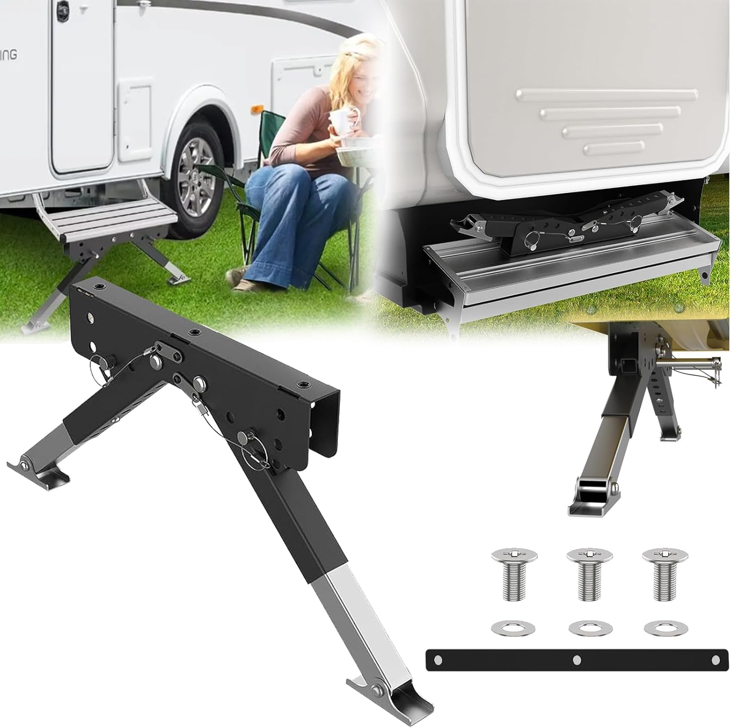 Aisny Rv-stufenstabilisierungsset, Wohnmobilzubehör Für Wohnwagen Und Reisemobile, Höhenverstellbar Von 7 Cm Bis 29 Cm, Zubehör Für Außentreppen, Platzsparend Zu Verstauen.