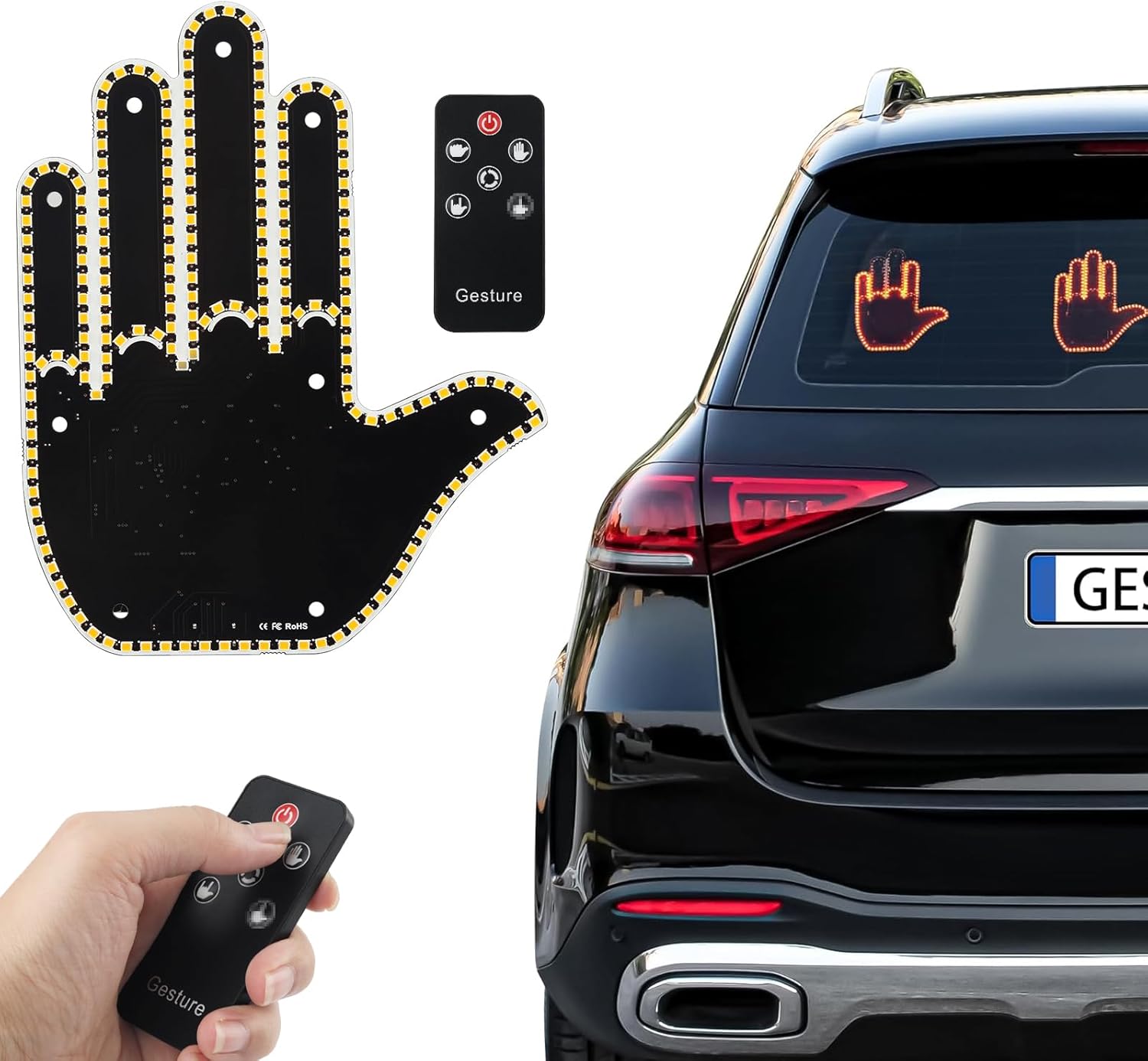 Led-auto-fingerlicht, Ferngesteuertes Fingerschild, Lustige Auto-heckscheibenverkleidung, 4 Beleuchtungsmodi, Lkw-gestenlicht/geeignet Für Männer