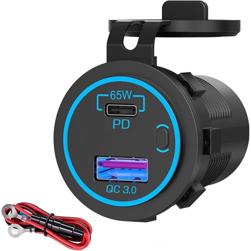 12v Usb-buchse, 83w, Dual-port-ladegerät Mit Gleichzeitiger Schnellladefunktion (qc3.0 18w + Pd 65w) Und Ein-/ausschalter, Einbau-usb-anschluss Für 12-24v Autos, Lkws, Boote Und Wohnmobile