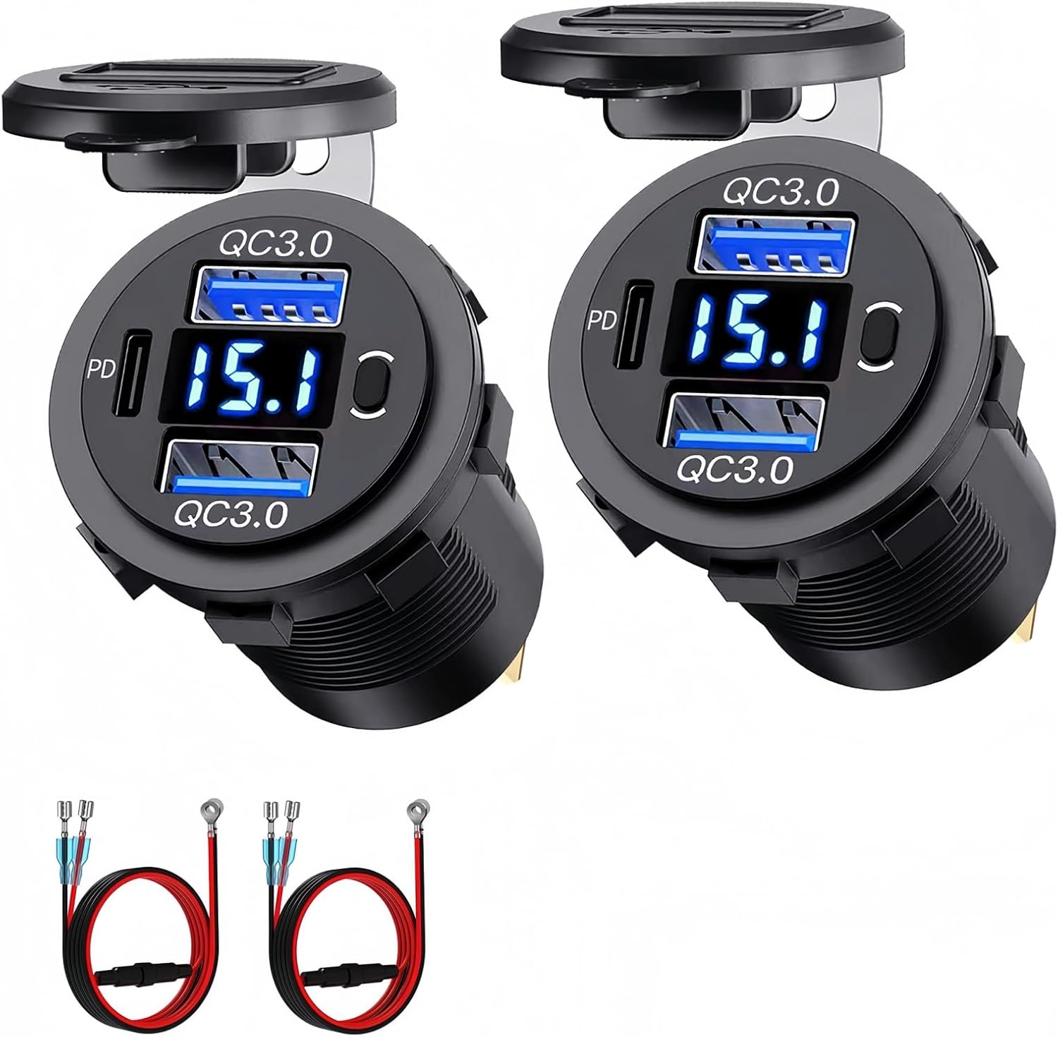 12v Usb-buchse, 72w, 3-port-ladegerät Mit Gleichzeitiger Schnellladefunktion (2xqc3.0+pd) Und Schalter, On-board-usb-anschluss Für 12-24v Autos, Motorräder, Lkws, Boote, Wohnmobile (2 Stück)