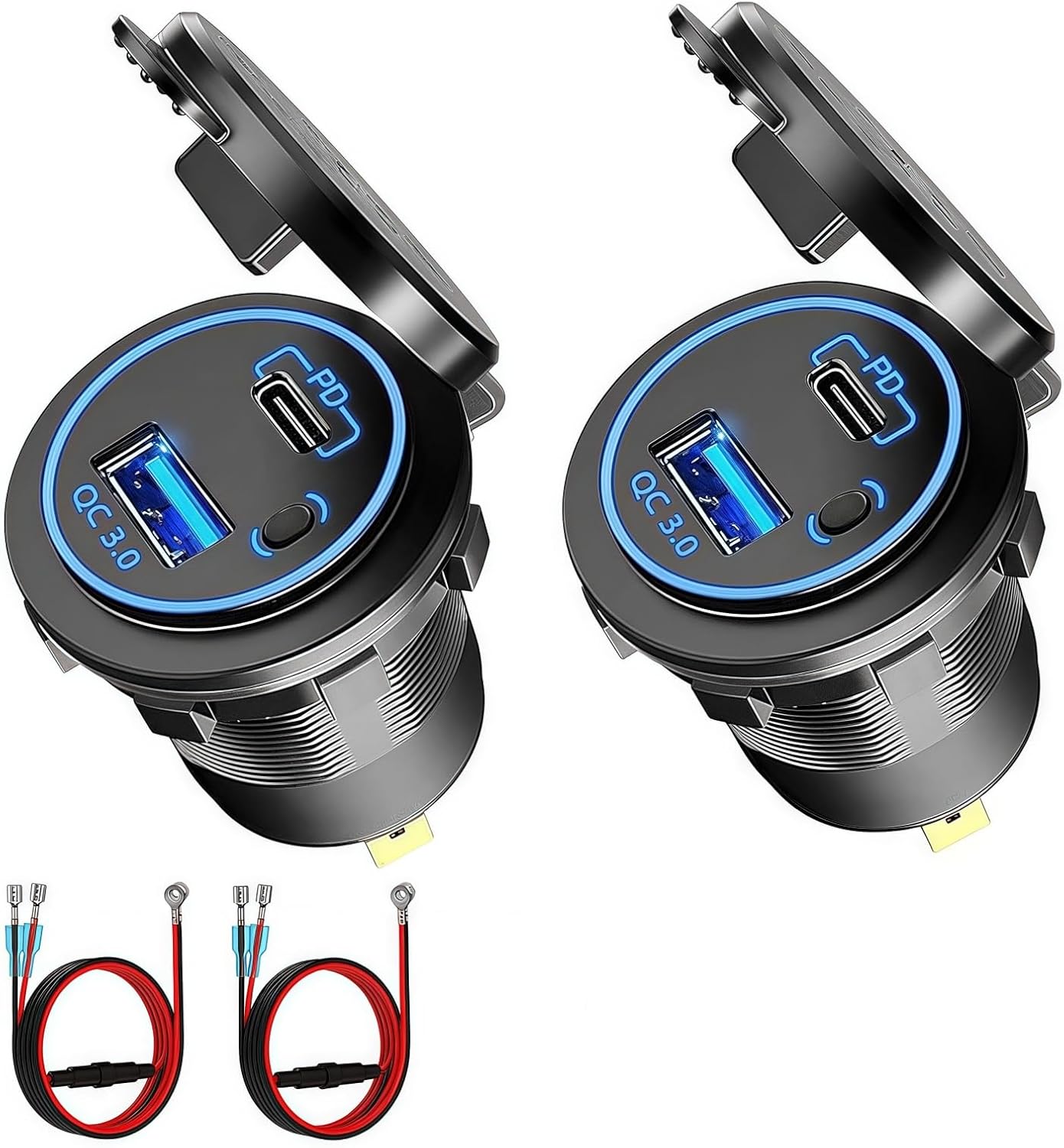 12v Usb-buchse, 54w, Dualer Schnellladeanschluss (qc3.0 + Pd) Mit Ein-/ausschalter - 12-24v Onboard-usb-anschluss Für Auto, Motorrad, Lkw, Boot, Wohnmobil (2 Stück)