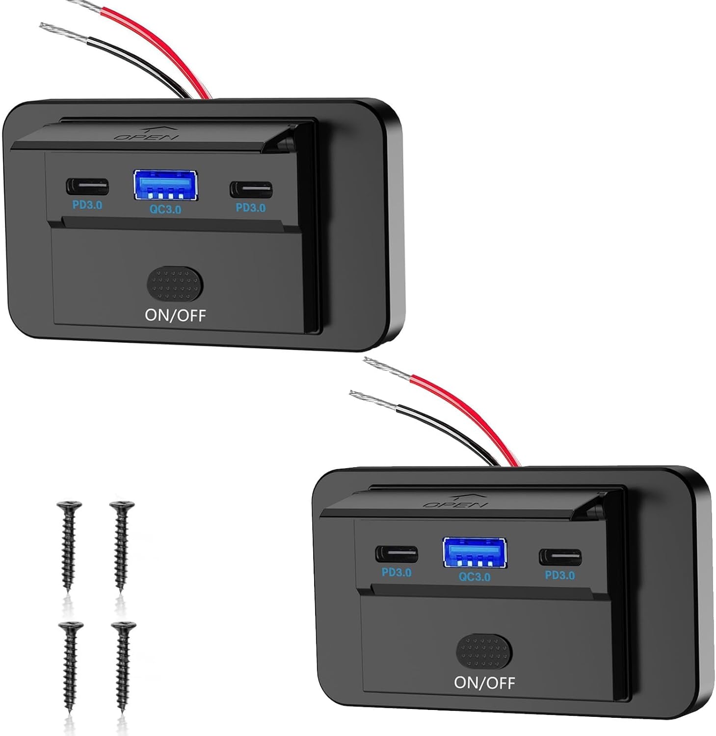 12v, 90w Usb-buchse - 3-port-schnellladegerät Mit Gleichzeitiger Ladefunktion (qc3.0 + 2xpd) Und Ein-/ausschalter - Für Auto, Lkw, Boot, Wohnmobil 12-24v (2er-pack)