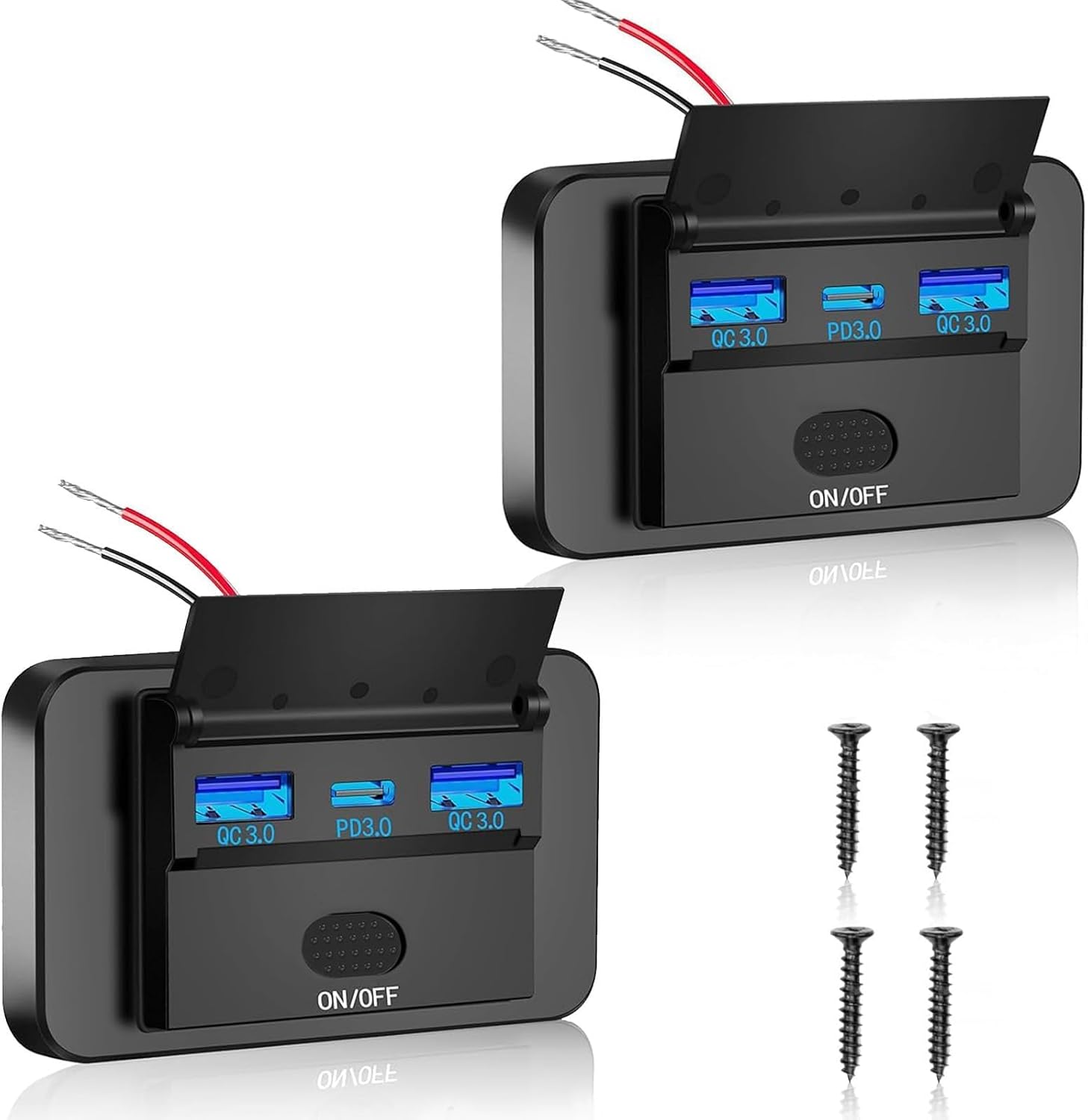 12v Usb-buchse, 72w, 3-port-ladegerät Mit Gleichzeitiger Schnellladefunktion (2xqc3.0 + Pd), Ein-/ausschalter, Versenkte Usb-buchse Für 12-24v Auto, Lkw, Boot, Wohnmobil (2 Stück)