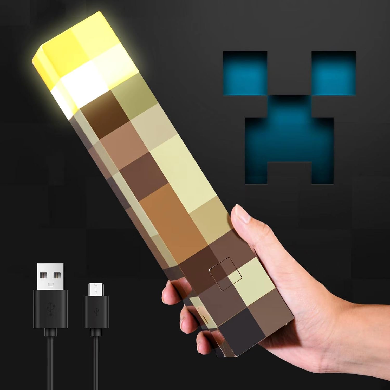 Pixels Brownstone Taschenlampe Geeignet Für Wandmontage Oder Tragbar, Usb-wiederaufladbar, Langsame Übergangsfunktion, Led-taschenlampe 27,9 Cm, Raumdekoration