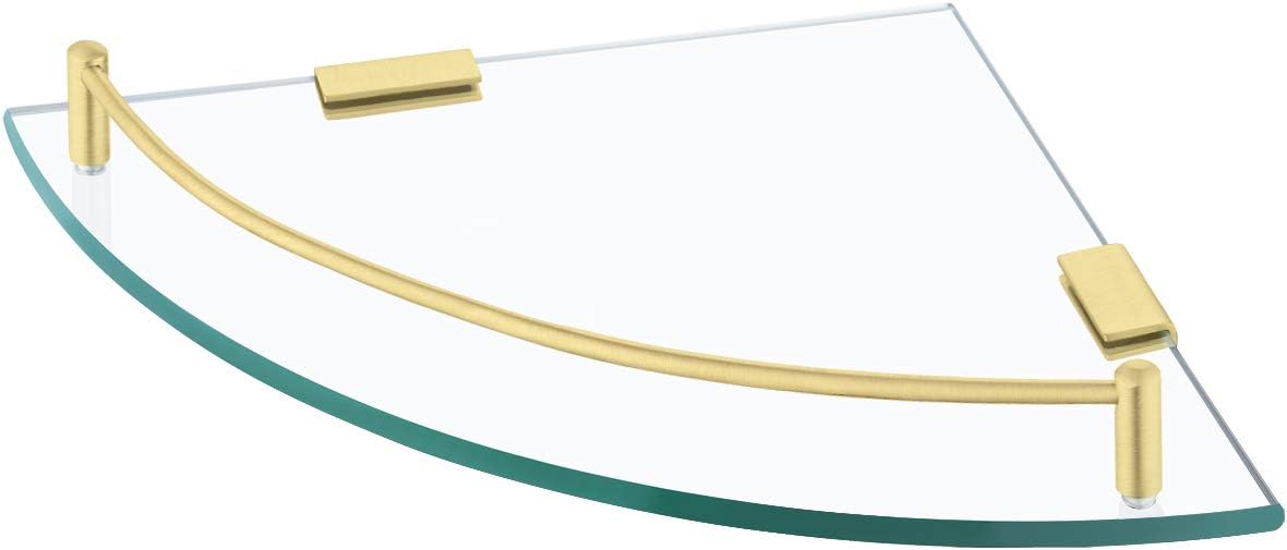 Eck-duschregal, Duschregal Aus Glas, Duschregal Aus 8 Mm Sicherheitsglas, Wandregal Für Das Badezimmer, Duschregal Mit Regalhalterung, Sichere Wandmontage / Gebürstetes Gold