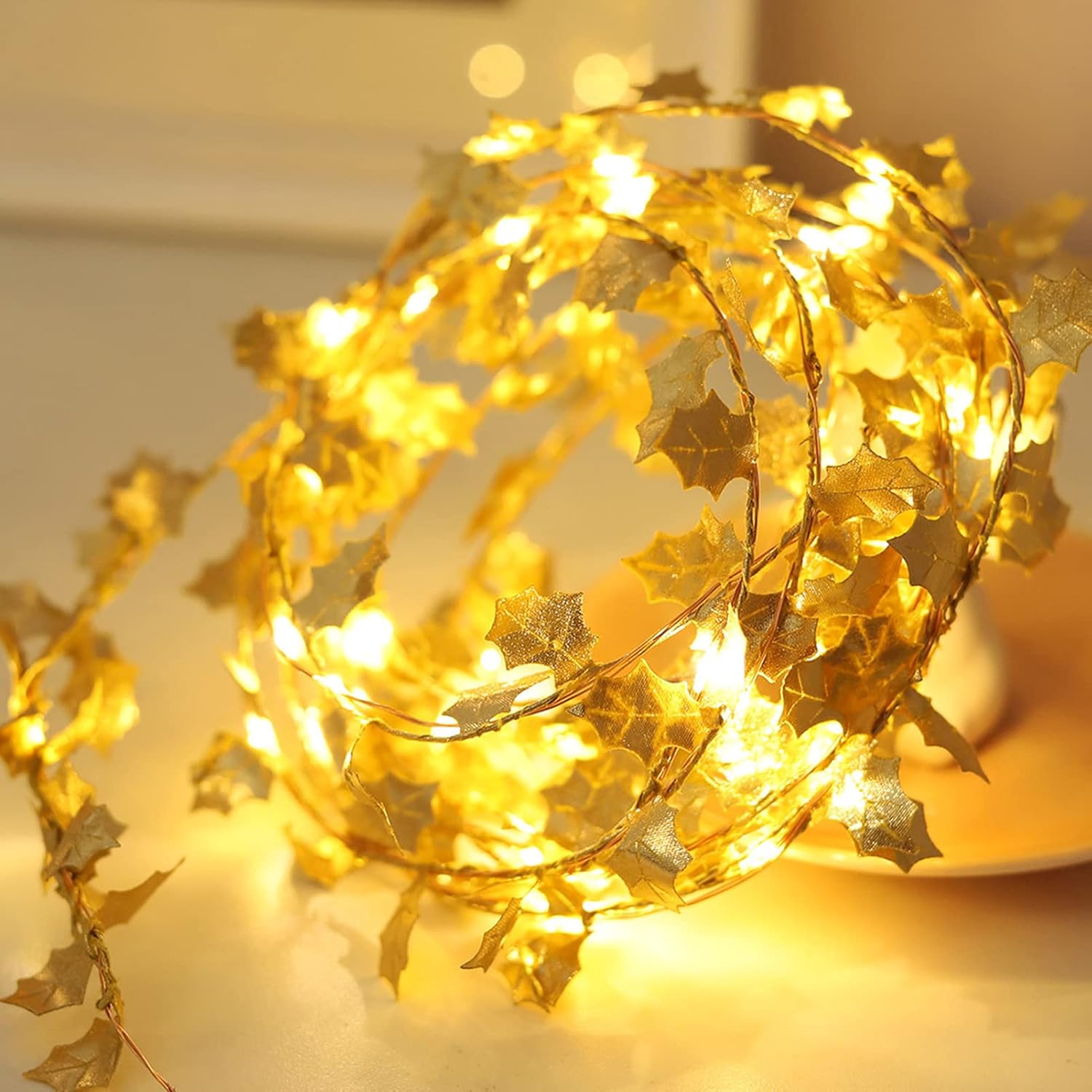 Leuchtende Girlande Mit Goldenen Ahornblättern, 20 Stück Led-batterie-girlande Für Thanksgiving, Halloween, Weihnachtsfeier, Außenleuchtende Girlande (2 Stück/2 M)