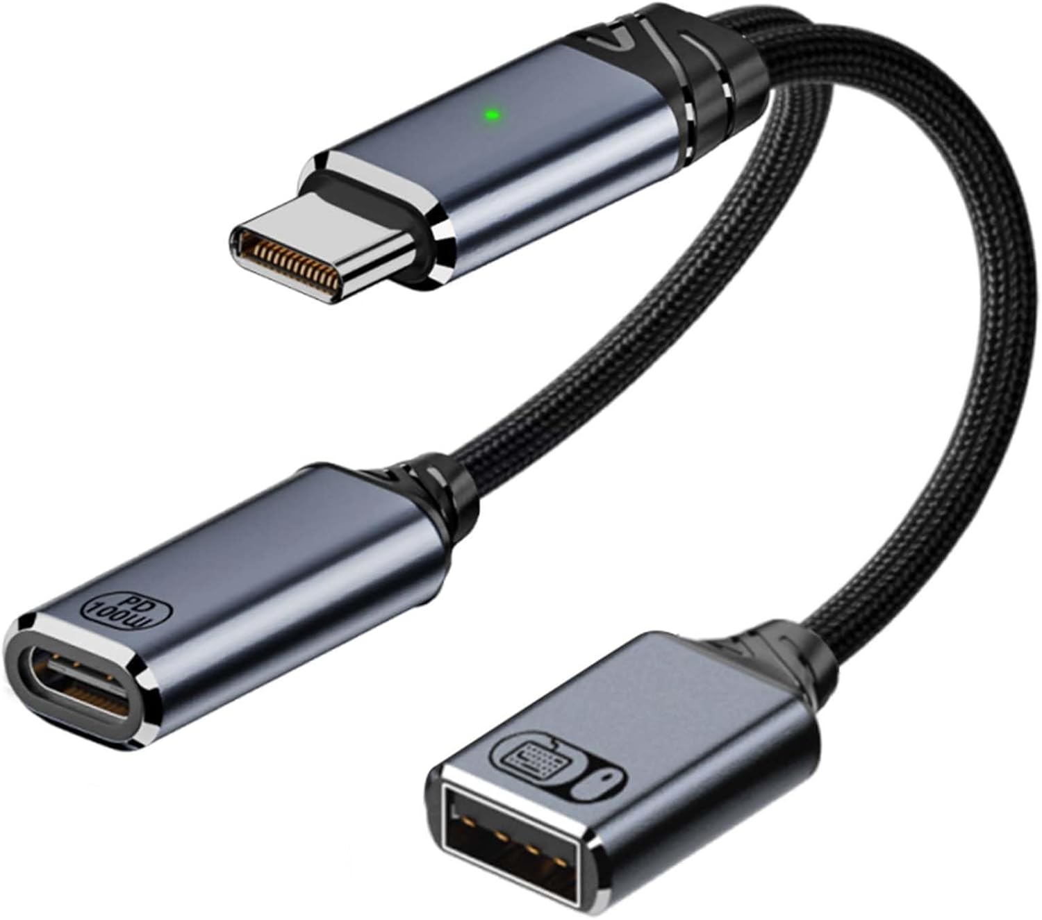 Usb-c Otg 2-in-1, Typ C Auf Usb A 2.0 Und Pd-anschluss 100w, 65w Und 45w Schnellladung, Dual-kabel-splitter-ladegerät Für Handys, Computer, Tablets, Pcs, Fernseher, Drucker, Spielekonsolen (grau)