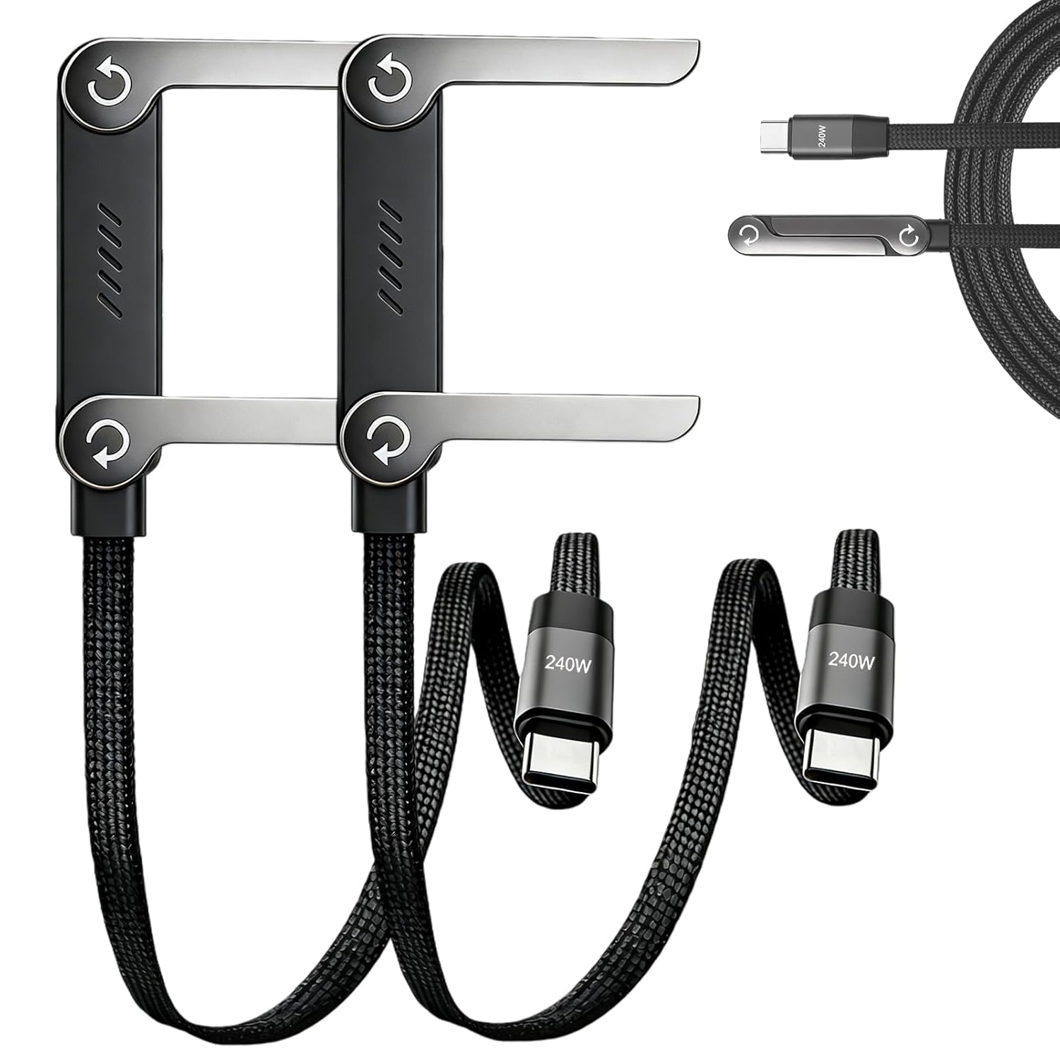 2er-pack 240-w-usb-c-kabel Mit Integriertem, Unsichtbarem Ständer, Faltbarer Handyhalterung Für Smartphones, Tablets Und Usb-c-geräte, 2-in-1-schnellladekabel (1,5 M, Geflochtenes Nylon)