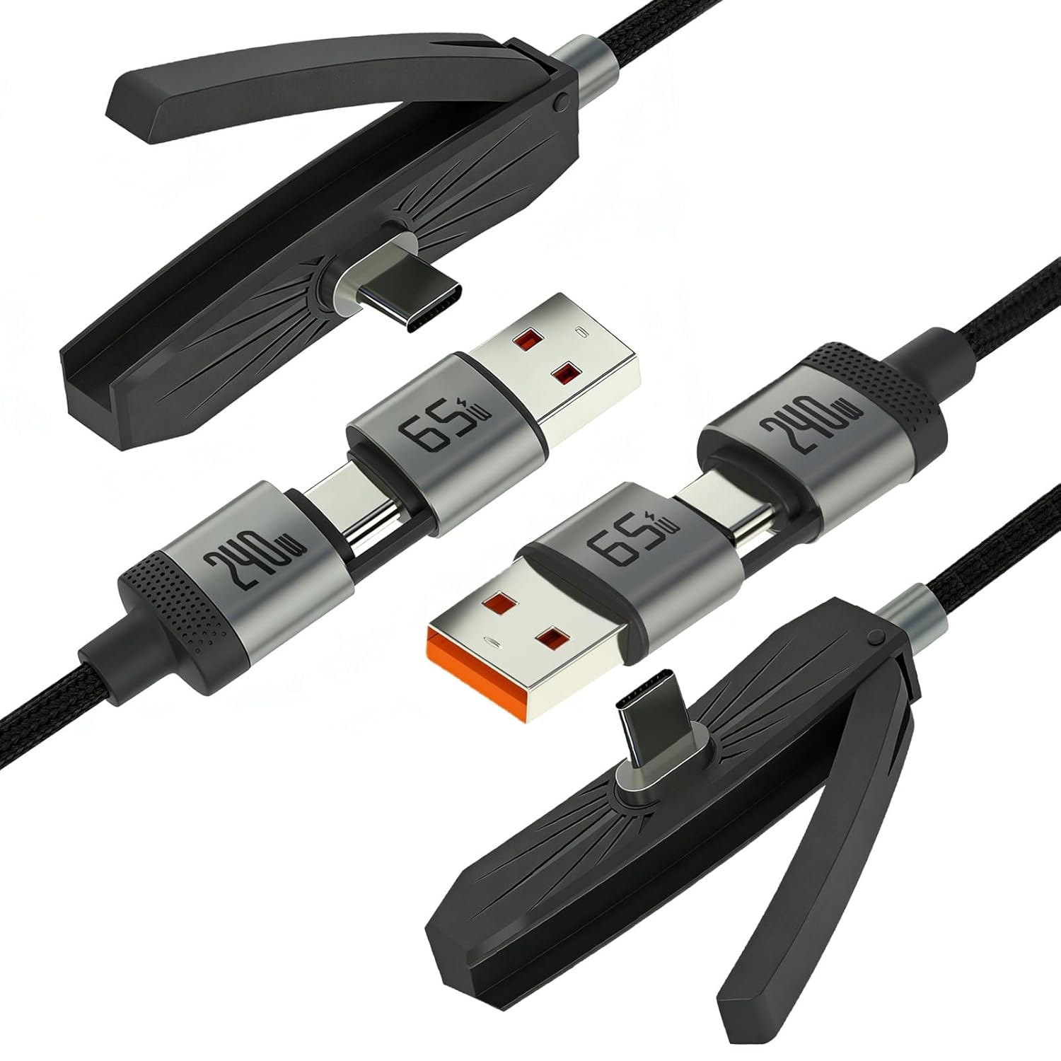 2er-pack 3-in-1 Schnellladekabel Mit Unsichtbarem Ständer, 2 M Kabel 240 W/60 W Mit 90°-seitenstecker, Smartphone-ständer Für Telefon, Tablet Und Computer (b-c+cc)
