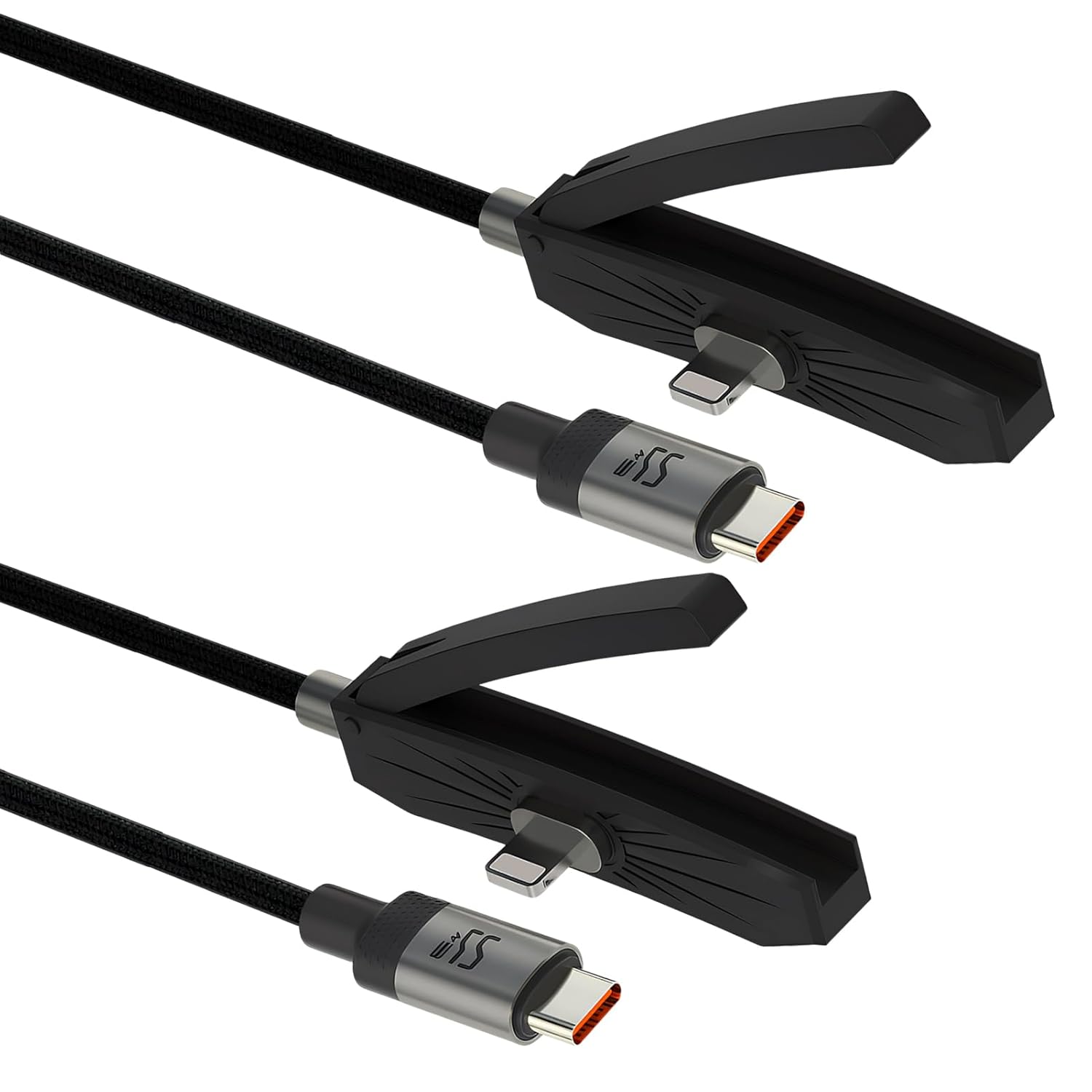 2er-pack 3-in-1 Schnellladekabel Mit Unsichtbarem Ständer, 2 M Usb-auf-lightning- Und Usb-c-auf-lightning-kabel, 90°-seitenstecker, Integrierter Smartphone-ständer Für Handys, Tablets Und Tablets