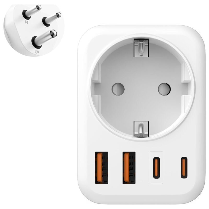 Reiseadapter, Indien-steckeradapter, 5-in-1-reiseadapter Frankreich-indien Mit 1 X Netzstecker, 2 X Usb-c Und 2 X Usb-a-anschlüssen Für Indien, Sri Lanka, Nepal Und Kongo. Reiseadapter, Typ-d-adapter