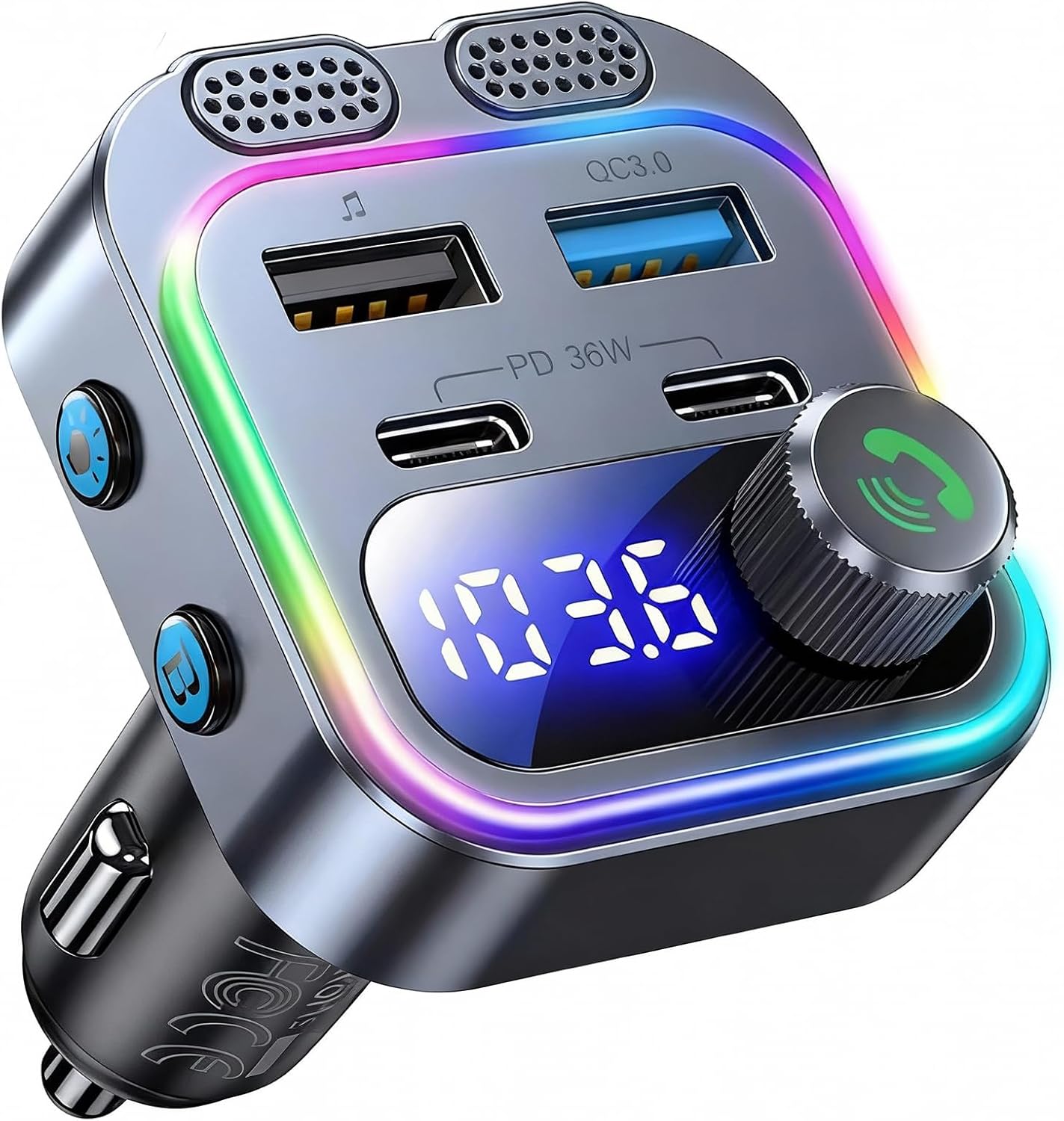 48-w-bluetooth-5.4-fm-transmitter Für Autoradio Mit Bassverstärkung, Hifi-sound, 30-w-pd- Und 18-w-qc-3.0-schnellladefunktion, Freisprecheinrichtung Mit Zwei Mikrofonen, Usb-/usb-anschluss Und 12–24-v