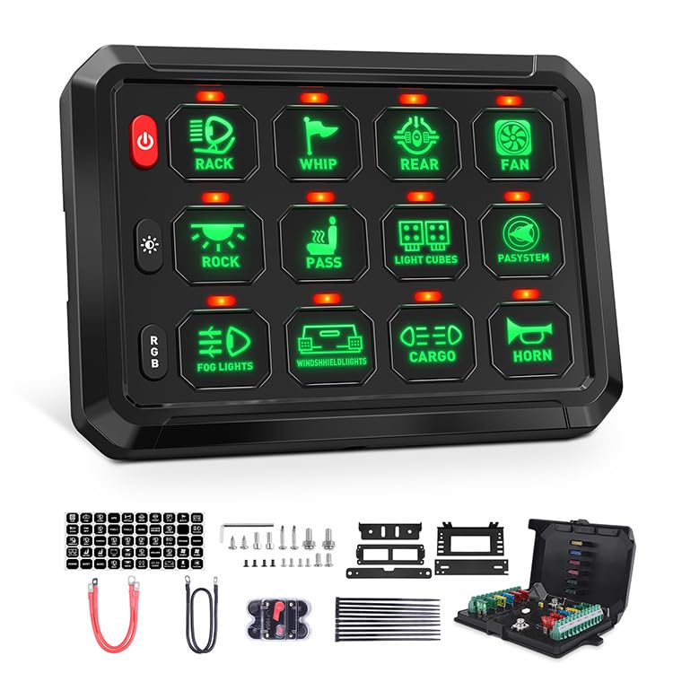 Universelles Bedienfeld Mit 12 Schaltern (12 V/24 V), Inklusive 8-farbiger, Dimmbarer Rgb-touch-schalter Für Pkw, Lkw, Suv, Rzr Und Boote.