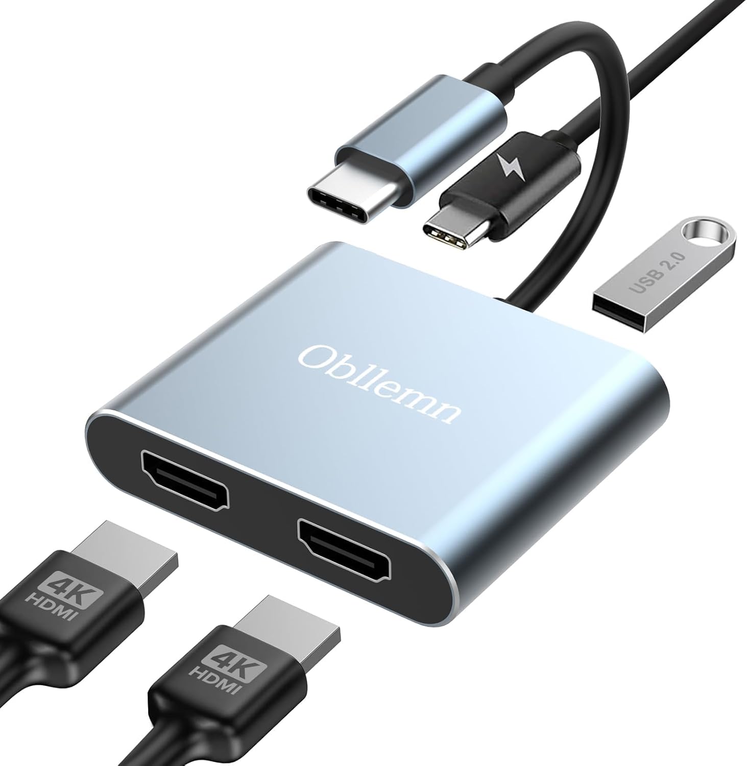 Usb-c-auf-dual-hdmi-adapter, Hdmi-auf-usb-c-adapter Mit Usb 2.0 + 2 X 4k + 100 W Pd, Für Macbook Pro/air, Ipad, Surface, Dell, Chromebook