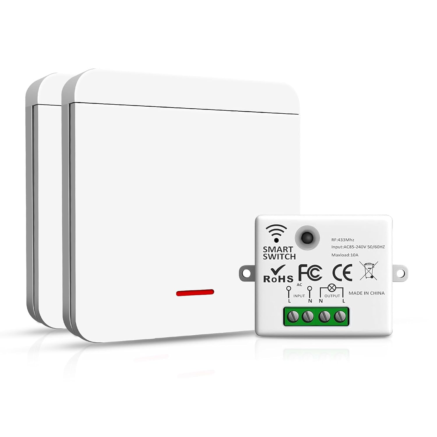 433mhz Funkschalter – 2 Schalter Und 1 Empfänger, 10a, Einfache Installation, Drahtloser Und Batterieloser Funkschalter, Fernbedienung Für Die Hausbeleuchtung.
