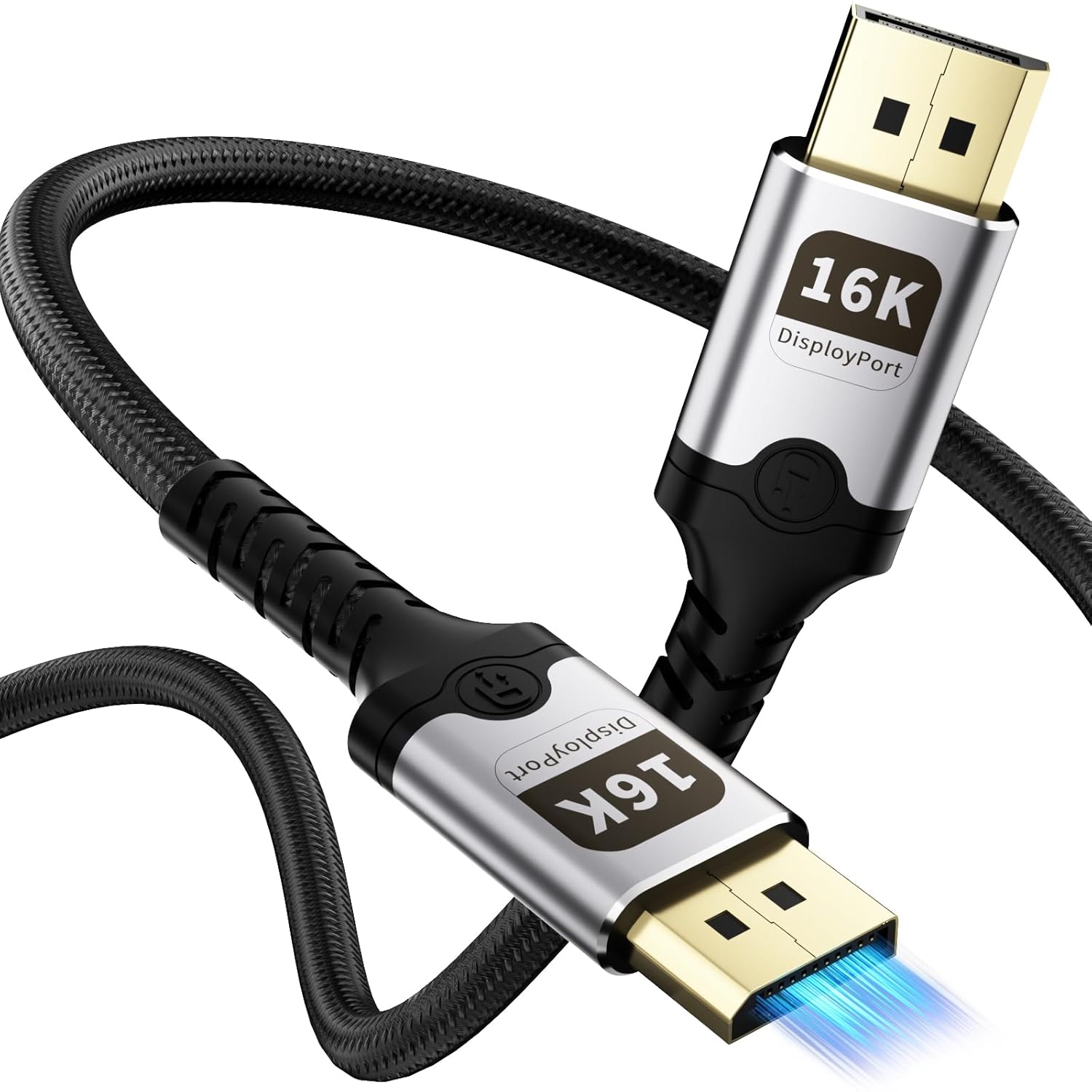 16k Displayport 2.1-kabel, 2 M, Unterstützt 16k@60hz, 8k@120hz, 4k@240hz, Hdr10, G-sync & Freesync, Dsc 1.2, Geflochtenes Nylon, Kompatibel Mit Laptops, Gaming-monitoren, Hdtvs Und Projektoren
