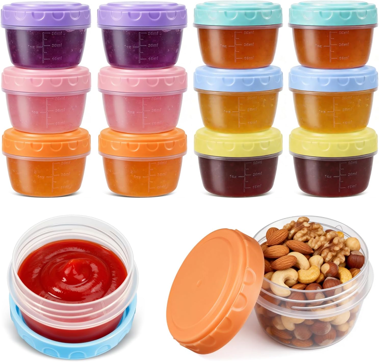 12-teiliges Set Kleiner Kunststoffbehälter, Mini-luftdichtbehälter 79 Ml, Wiederverwendbare Behälter, Kunststofftöpfe Mit Deckel Für Kompott/pürees/joghurts