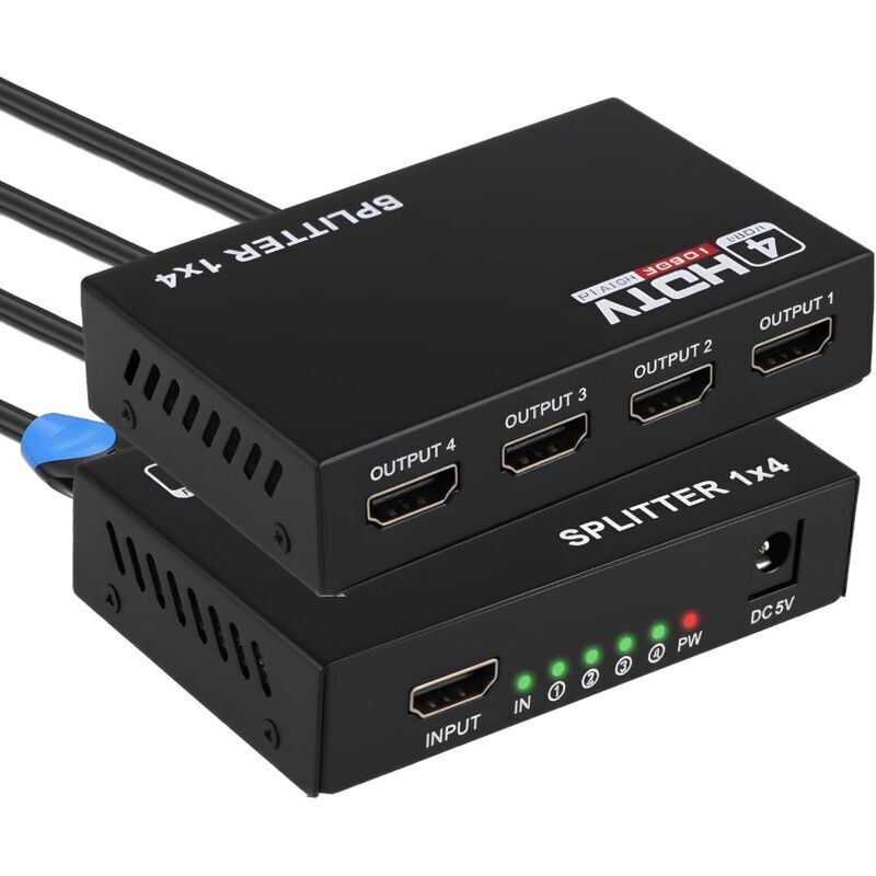 Hdmi-splitter Mit 1 Eingang Und 4 Ausgängen, 4k-hdmi-splitter Kompatibel Mit 1080p@60hz, 3d Und Hdcp, 4-bildschirm-spiegelung, Hdmi-multiport Für Fernseher, Pc, Ps3, Ps4, Xbox, Hdtv, Dvd-player, Proje