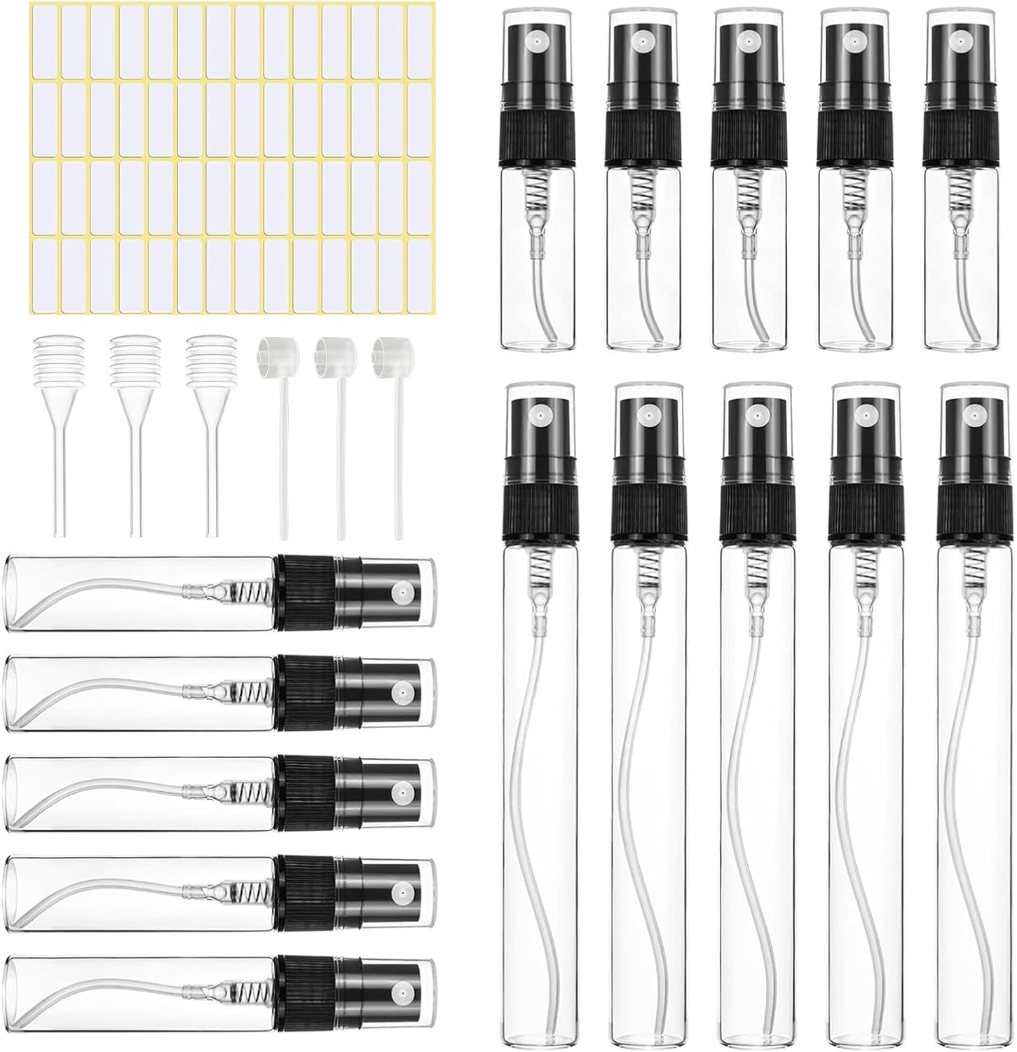 15er-packung Nachfüllbarer Parfümzerstäuber, Reise-parfümzerstäuber, Glas-sprühflaschen Für Parfümproben, Kosmetiksprays (3 Ml, 5 Ml, 10 Ml), Schwarz