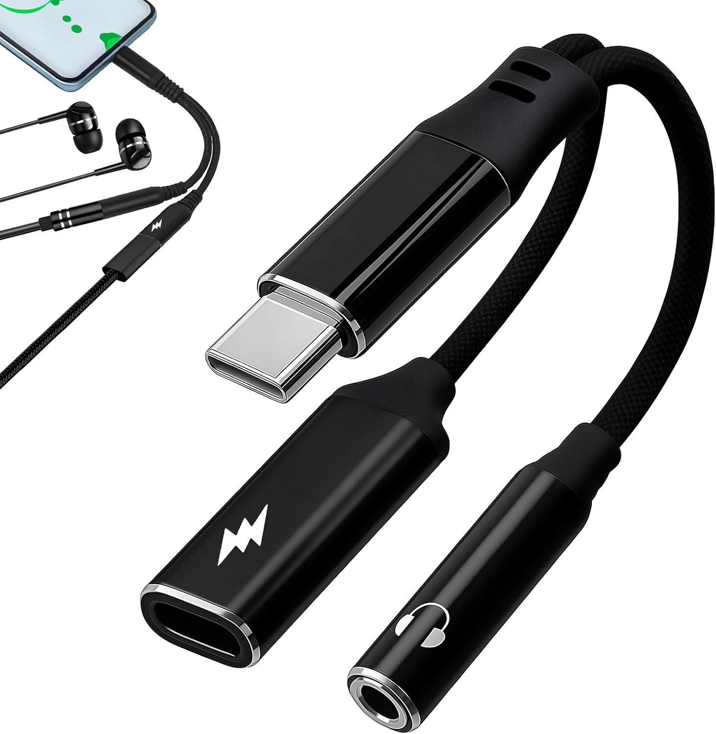 Usb-c-auf-3,5-mm-klinkenadapter Mit 60-w-pd-schnellladefunktion, 2-in-1-hifi-audio-usb-c-konverter/dac Zum Musikhören Und Laden, Kompatibel Mit Samsung S24/s23, Iphone 17/16/15, Huawei, Xiaomi Und Pix