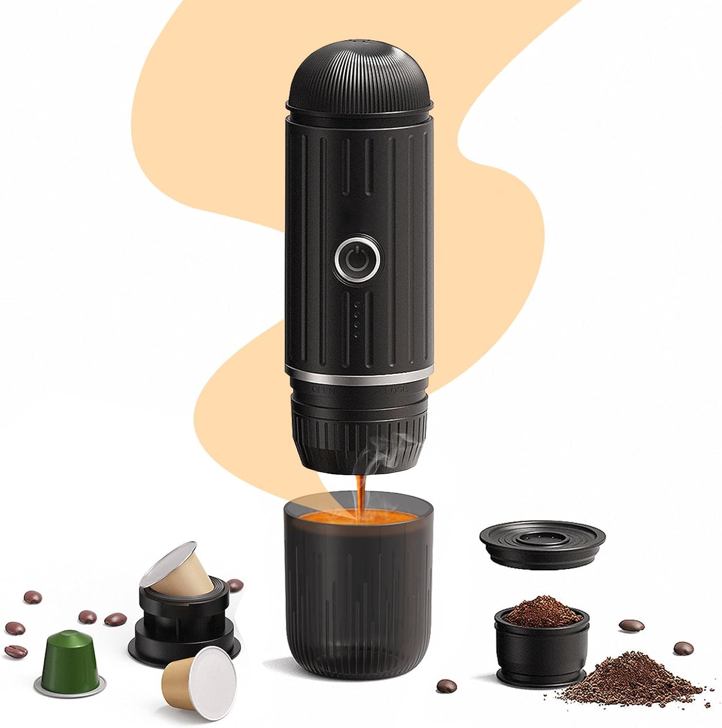 Aisny Espressomaschine, Tragbare Elektrische Espressomaschine 12v 100w, Vollautomatische Kaffeemaschine, Kleine Reisekaffeemaschine, Kompatibel Mit Ns-kapseln Und Gemahlenem Kaffee
