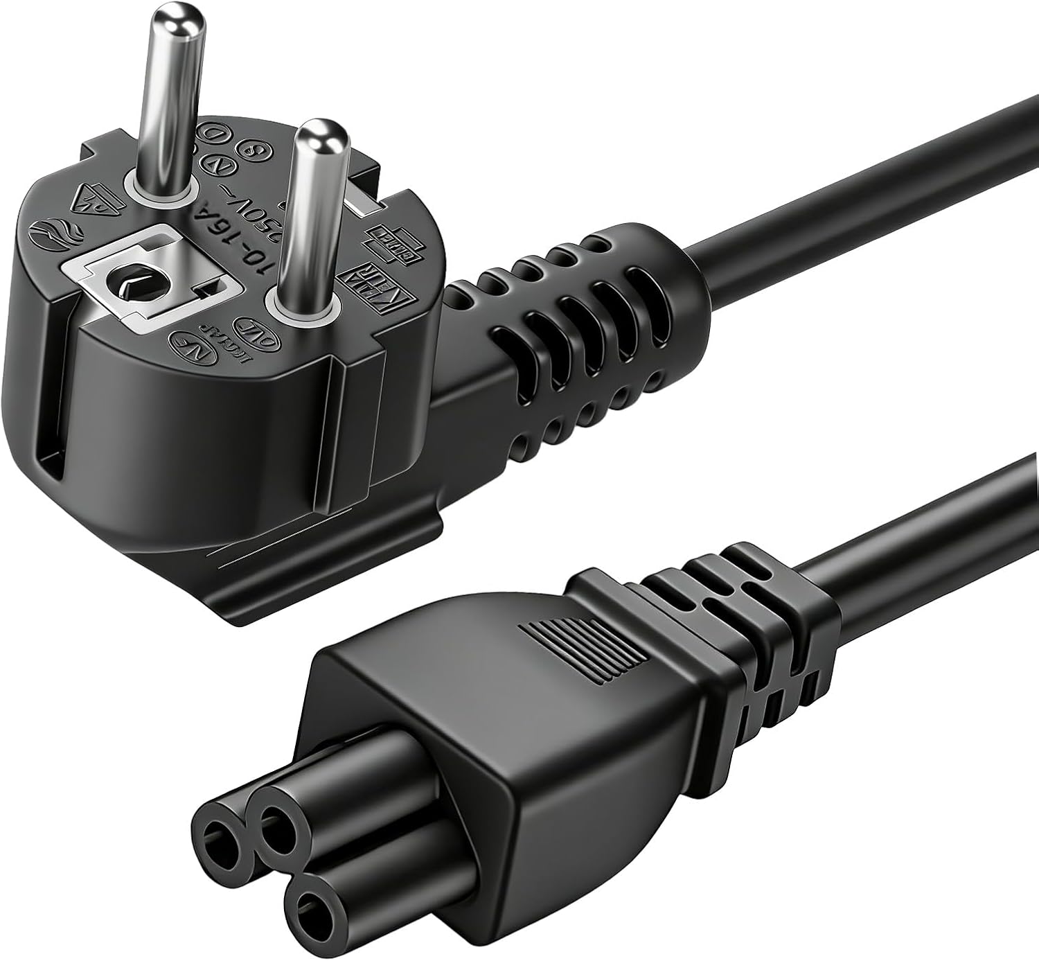 1,5 M Langes, Abgewinkeltes Netzkabel Typ F (90°) Auf C5-stecker, 3-poliges Netzkabel Für Fernseher, Pc, Monitor, Cee 7/7 Auf Iec C5 (dreipolig), 16-a-kleeblattkupplung, 3 X 0,75 Mm²