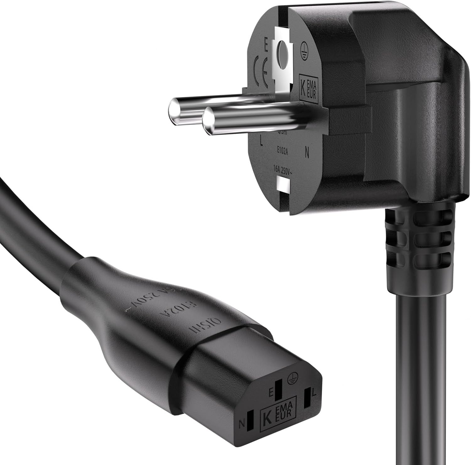 Schwarzes 3-meter-netzkabel Mit Schutzkontakt, Typ-f-stecker (cee 7/4), Abgewinkelter Schutzkontakt Auf C13-stecker Für Pc, Drucker, Monitor, Fernseher