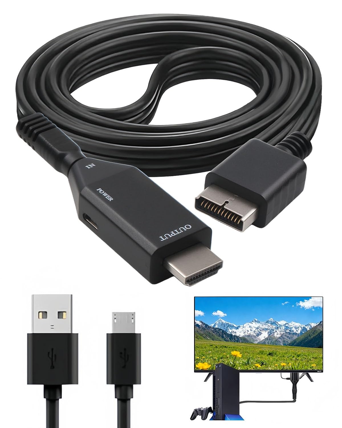 Ps1/ps2-zu-hdmi-1080p-adapter Mit 1 M Av-kabel, Hd-video-audio-konverter, Plug-and-play-multimedia-schnittstelle Für Spielekonsolen Und Hdtv-gaming, Verlustfreie Übertragung