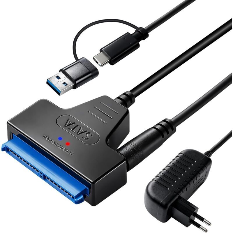 Sata-zu-usb-3.0-adapter Mit 12v/2a-netzteil, Sata-zu-usb-kabeladapter Für Externe 2,5"-/3,5"-ssd-/hdd-festplatten, Festplattenadapter Kompatibel Mit Windows, Mac Os Und Linux
