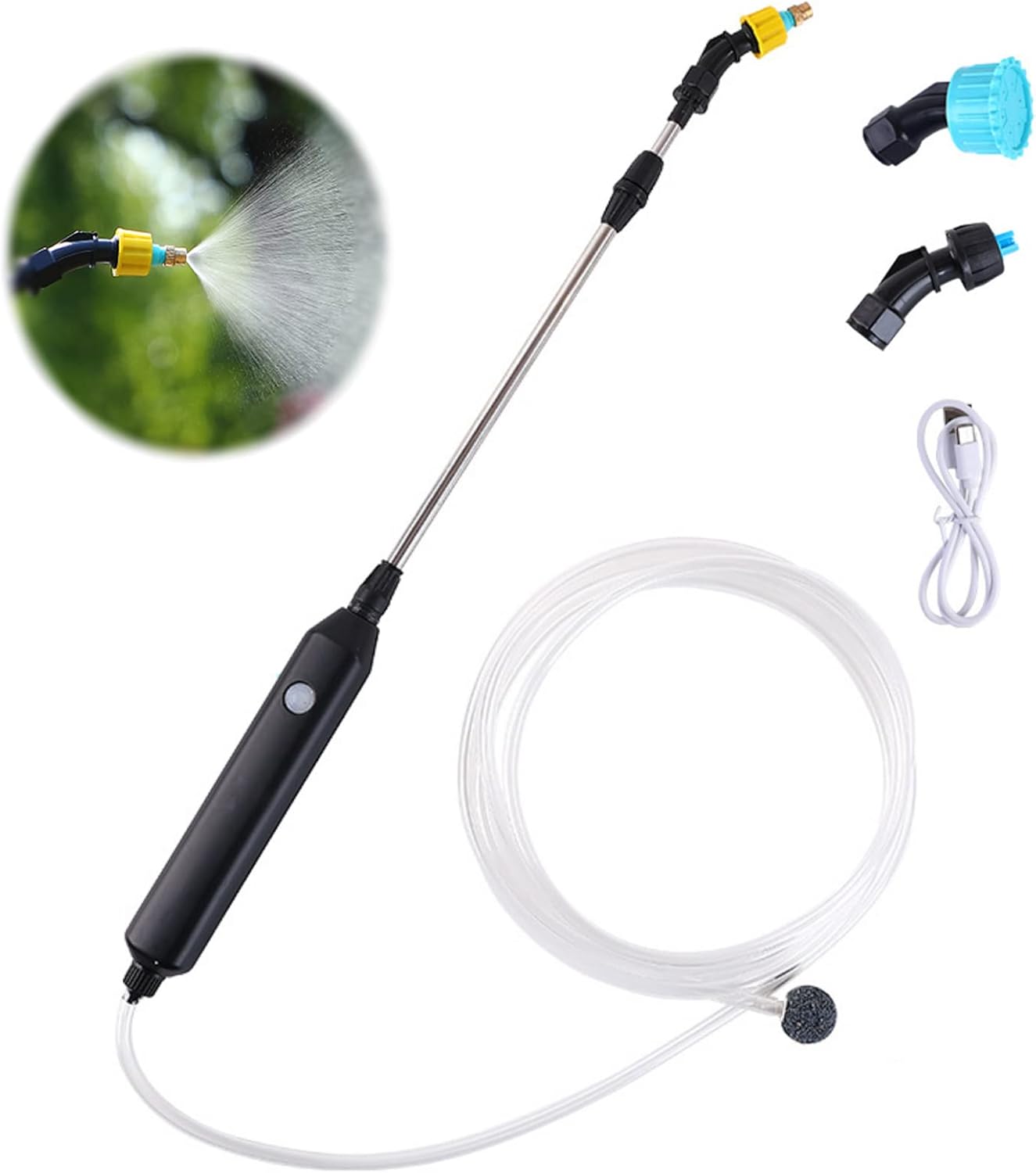 Elektrischer Gartensprüher Mit 3 Düsen Und 3 M Schlauch, Usb-wiederaufladbar Für Pflanzenschutz, Unkrautbekämpfung Und Autowäsche (5v)