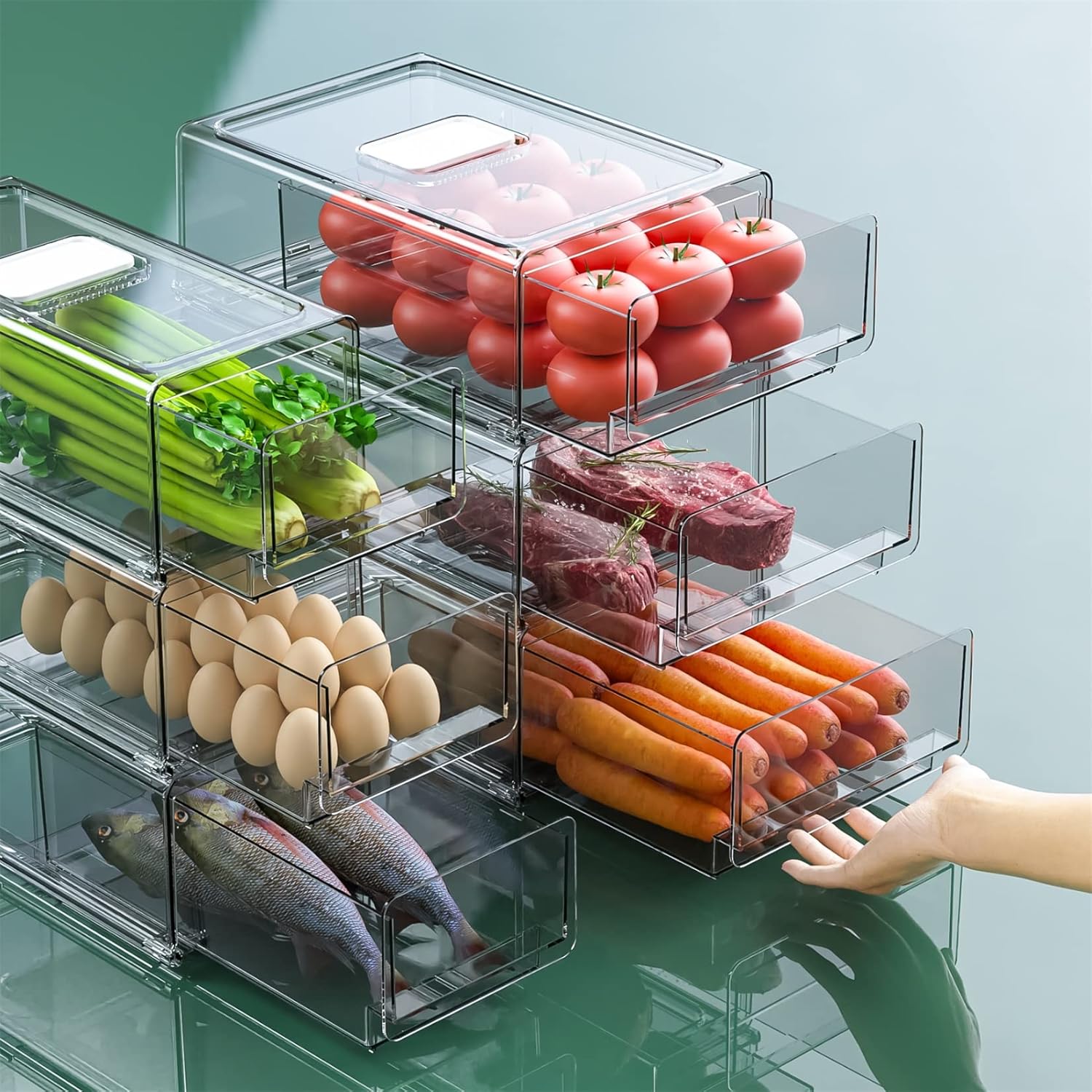 Transparente Kühlschrankaufbewahrung, Kühlschrank-aufbewahrungsbox, Kühlschrank-organizer, Kühlschrank-früchte, Gemüse, Fleisch Und Frische Schubladen, Bpa-frei (2 Stück, Übergroße Und Mittlere Größe)