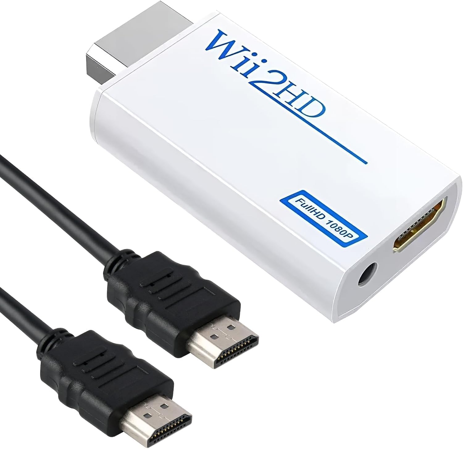 Wii-zu-hdmi-adapter 1080p/720p Full Hd, Wii-hdmi-konverter Mit 3,5-mm-audioausgang Und 1,5-m-kabel, Für Moderne Fernseher, Monitore Und Projektoren, Plug & Play, Weiß