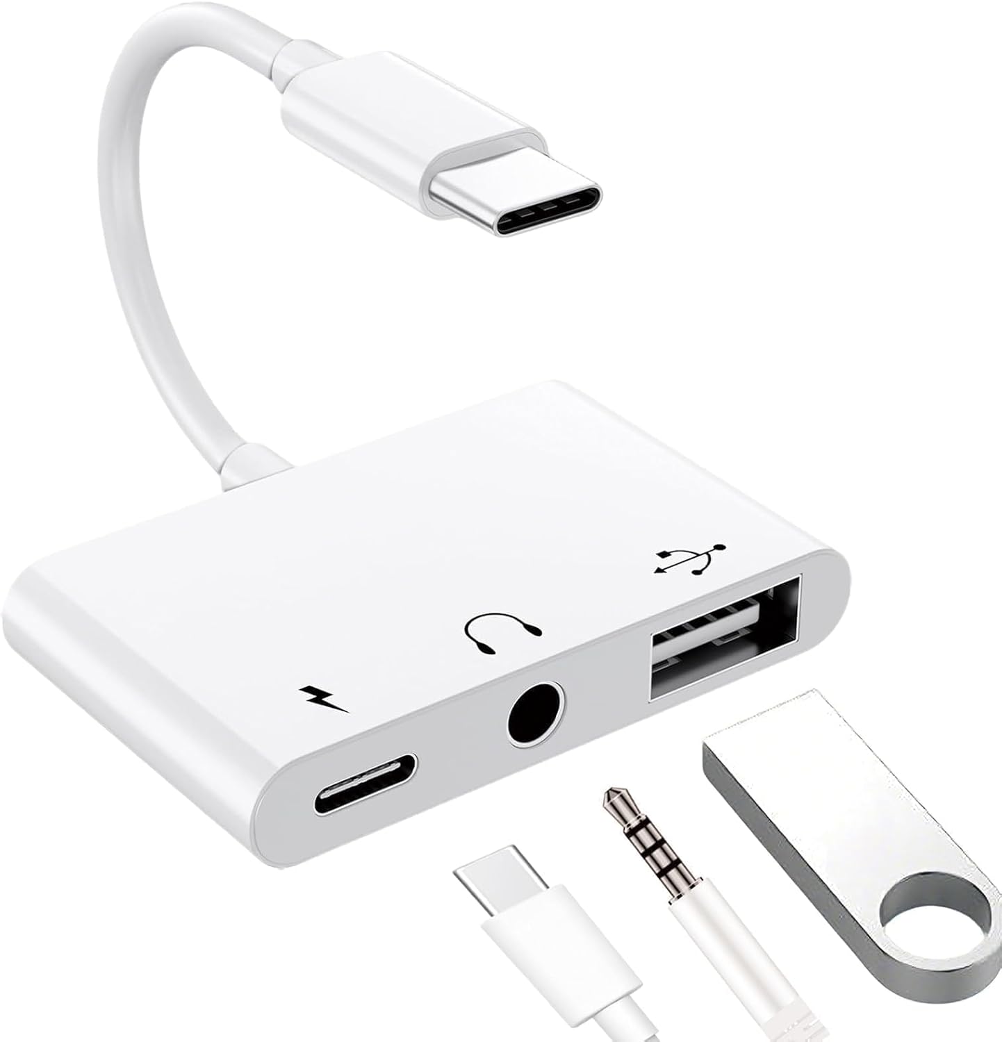 3-in-1 Usb-c-auf-3,5-mm-klinkenadapter Mit 10-w-pd-schnellladefunktion, Usb-c-klinkenadapter Mit Otg-2.0-anschluss, Usb-c-auf-aux-audio-kopfhörer-splitter Mit Ladefunktion Für Samsung-, Ipad- Und Usb-