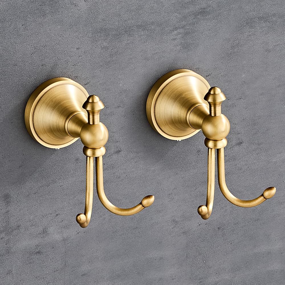 Ein Set Aus Zwei Vintage-handtuchhaken, Kleiderhaken, Für Bad Und Küche, Bademantelhaken, Mit Einer Oberfläche In Gebürsteter Goldbronze.