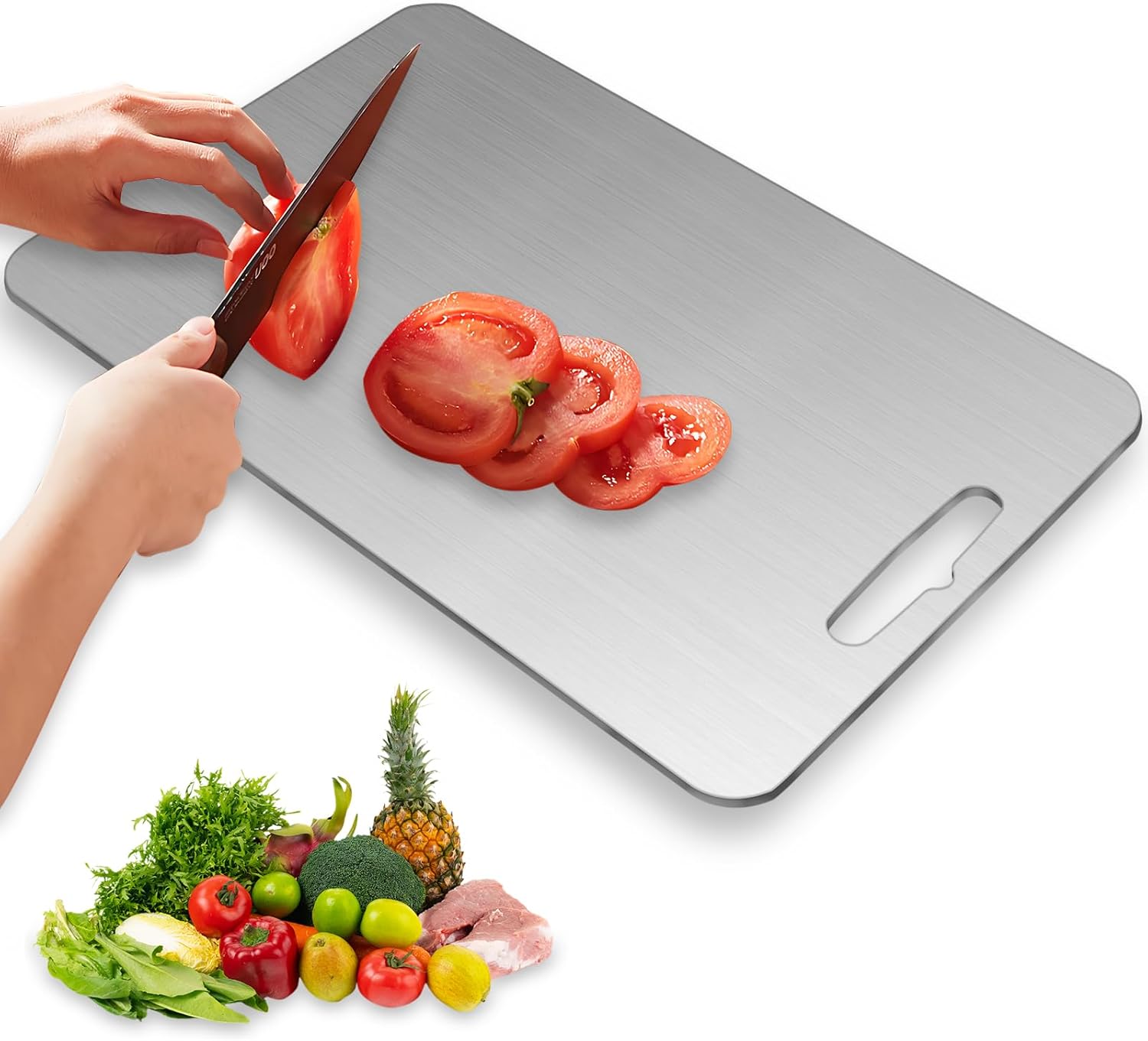 Schneidebrett Aus Edelstahl 304, Spülmaschinenfest, Doppelseitiges Schneidebrett Für Fleisch, Gemüse Und Obst, 13,5 Zoll Lang X 9 Zoll Breit (13,5 Zoll Lang X 9 Zoll Breit)