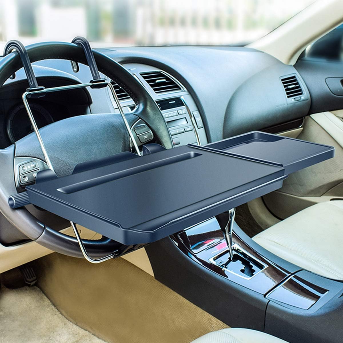 2-in-1-auto-lenkradtablett/kopfstützentablett Für Die Rückbank Zum Essen, Trinken, Schreiben Und Arbeiten Am Laptop, Schwarzer Autotisch