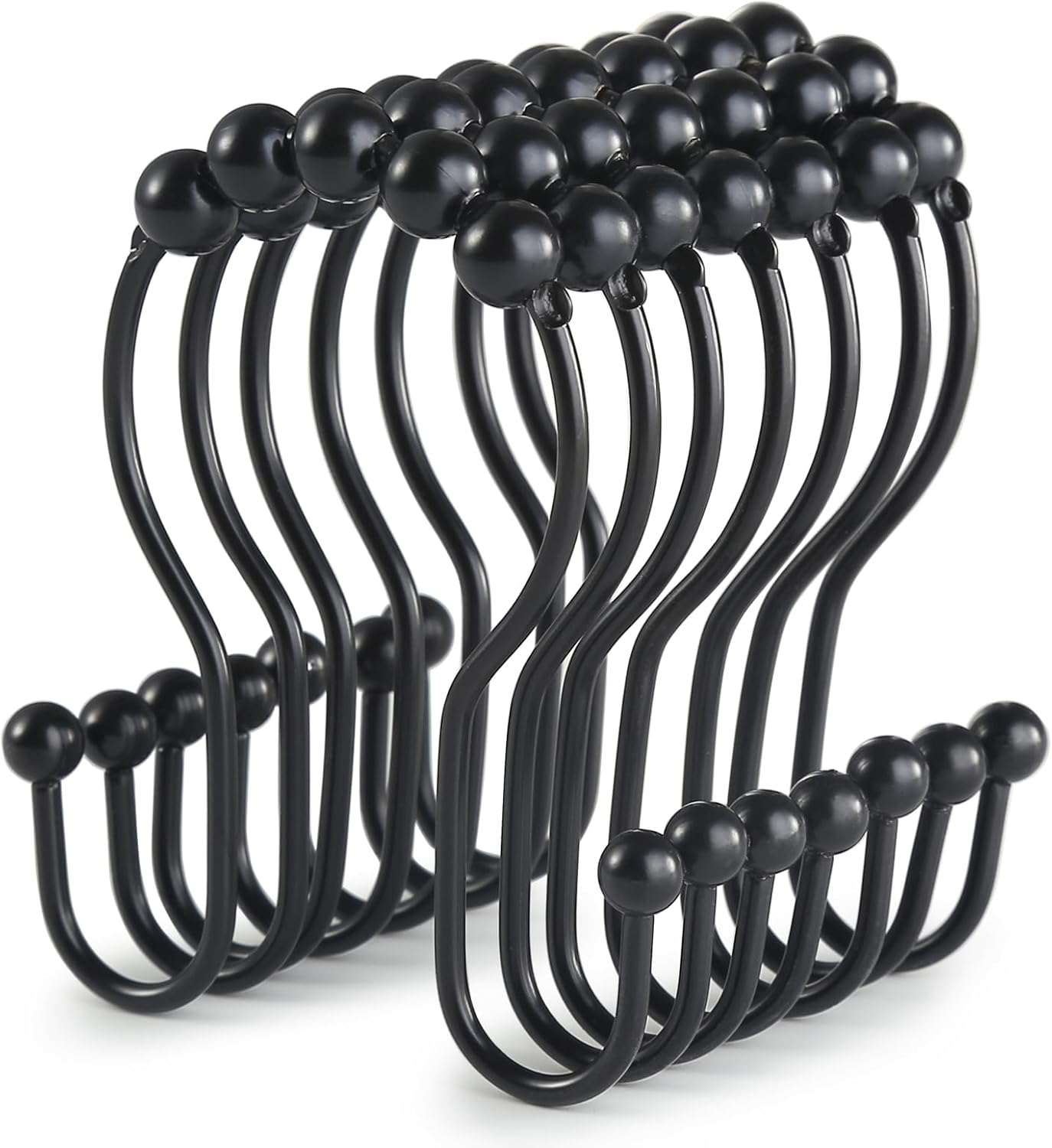 Duschvorhanghaken, 12-teiliges Set, Schwarze Edelstahlhaken, Rostfreie Duschvorhangringe, Leichtgängig Und Sturzsicher (schwarz)